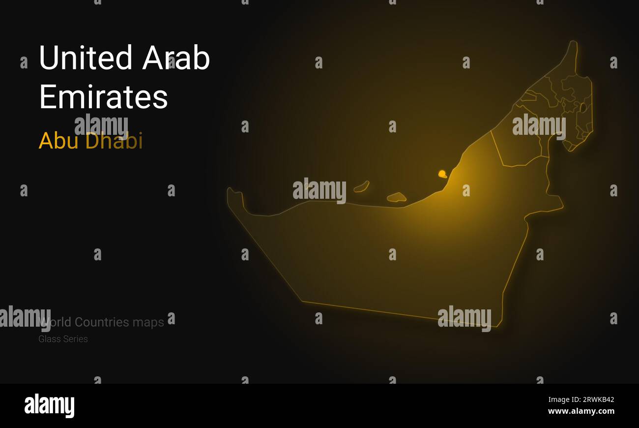 Kreative Karte der Vereinigten Arabischen Emirate. Politische Karte. Abu Dhabi. Hauptstadt der Vereinigten Arabischen Emirate. Die Weltländer Maps Glass Series. Vereinigte Arabische Emirate, Dubai Stockfoto