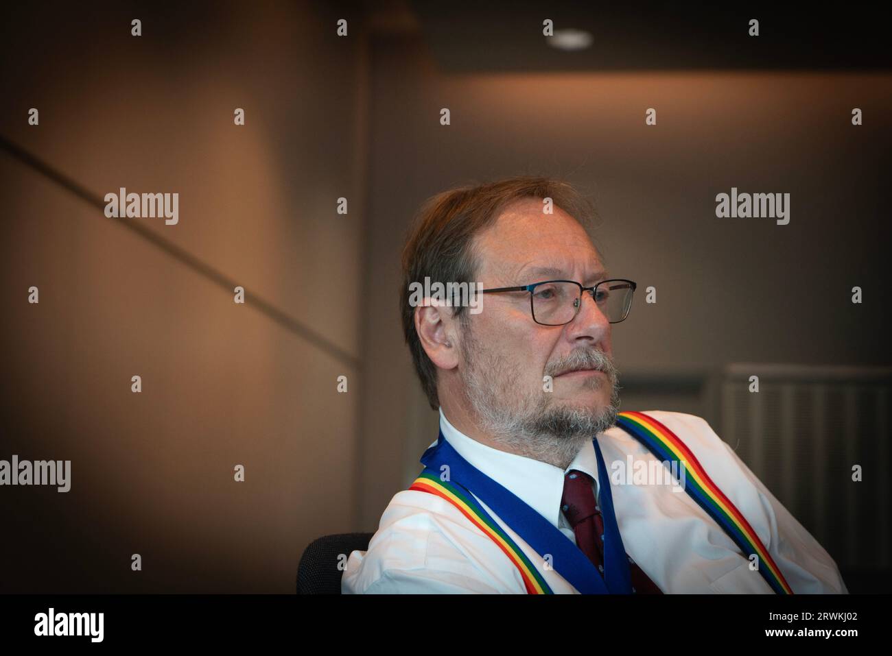 Der neu gewählte Vorsitzende des Rates der British Medical Association, Professor Philip Banfield, stellte sich auf ihrer jährlichen Repräsentativversammlung in Liverpool vor. Professor Banfield ist Geburtshelfer, Erzieher und Akademiker mit Sitz in Nordwales. Er ist derzeit Vorsitzender des BMA Welsh Consultants Committee, ist der unmittelbare frühere Vorsitzende des BMA Welsh Council und ist seit 2012 im UK Council. Er lebt in Wales, ist mit einem Hausarzt verheiratet und hat einen Sohn, der ebenfalls Hausarzt ist. Stockfoto