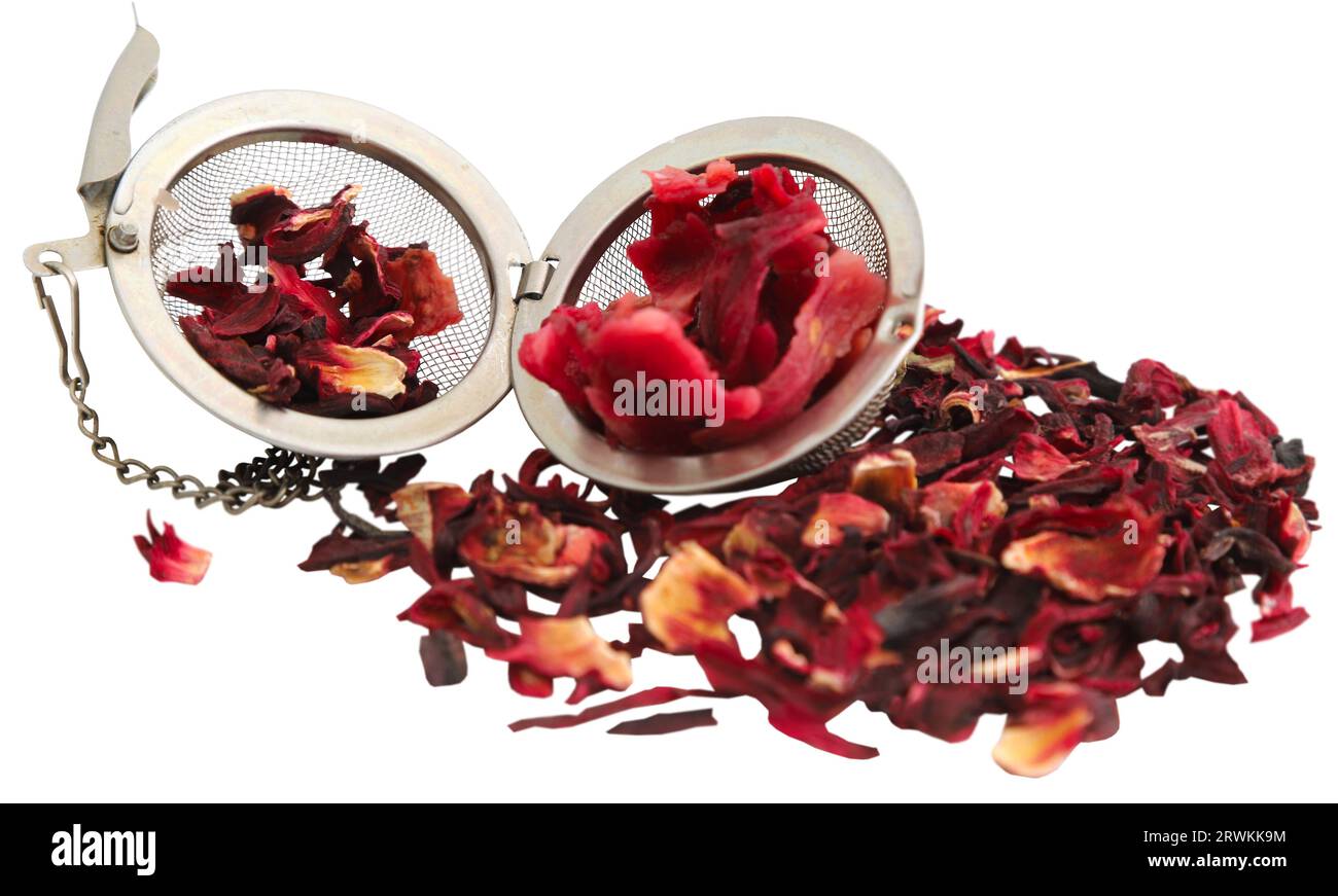 Roseltee mit Sieb Stockfoto
