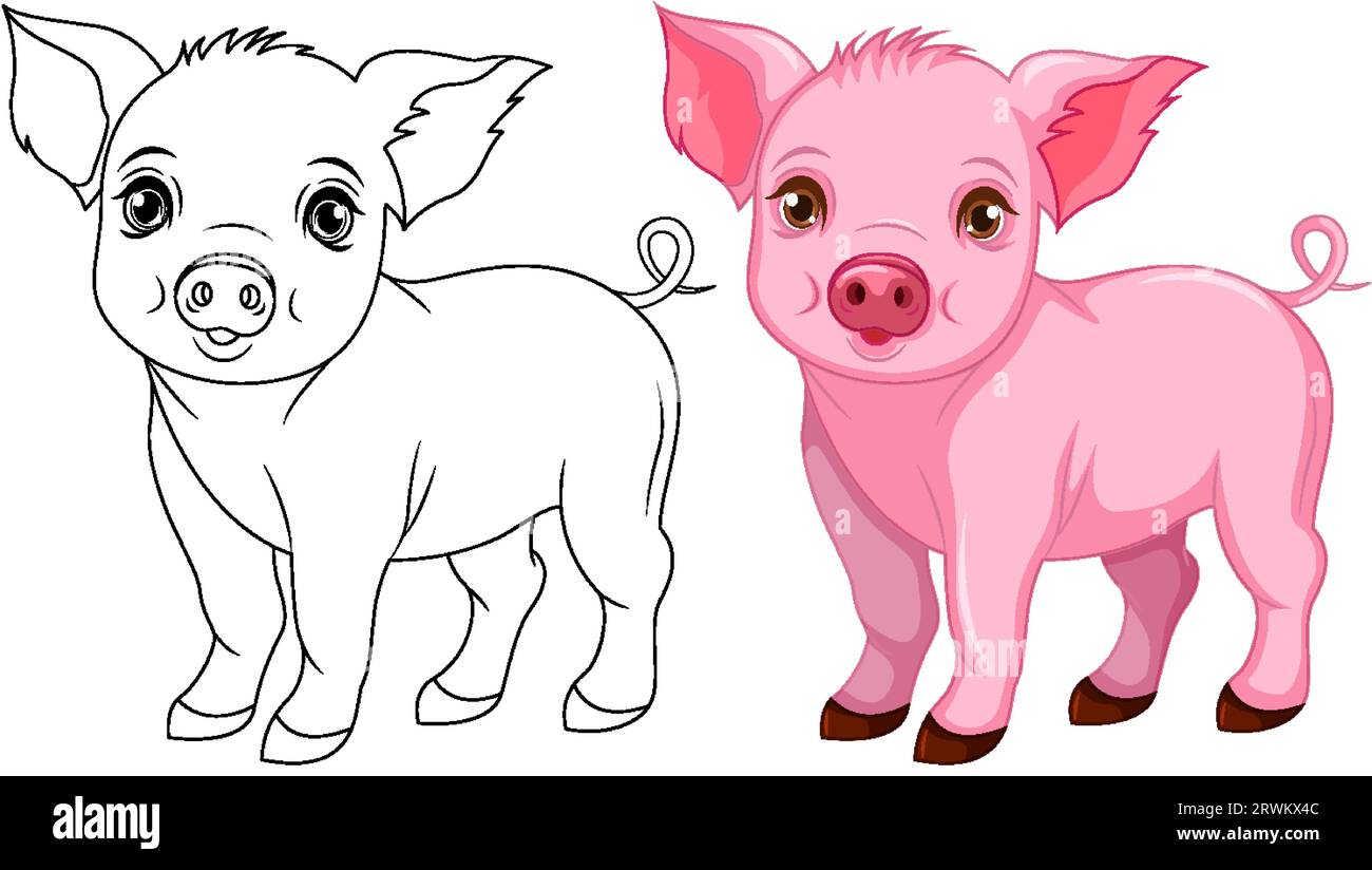 Süßes Schwein Cartoon isolierte Kritzelzeichnung Stock Vektor