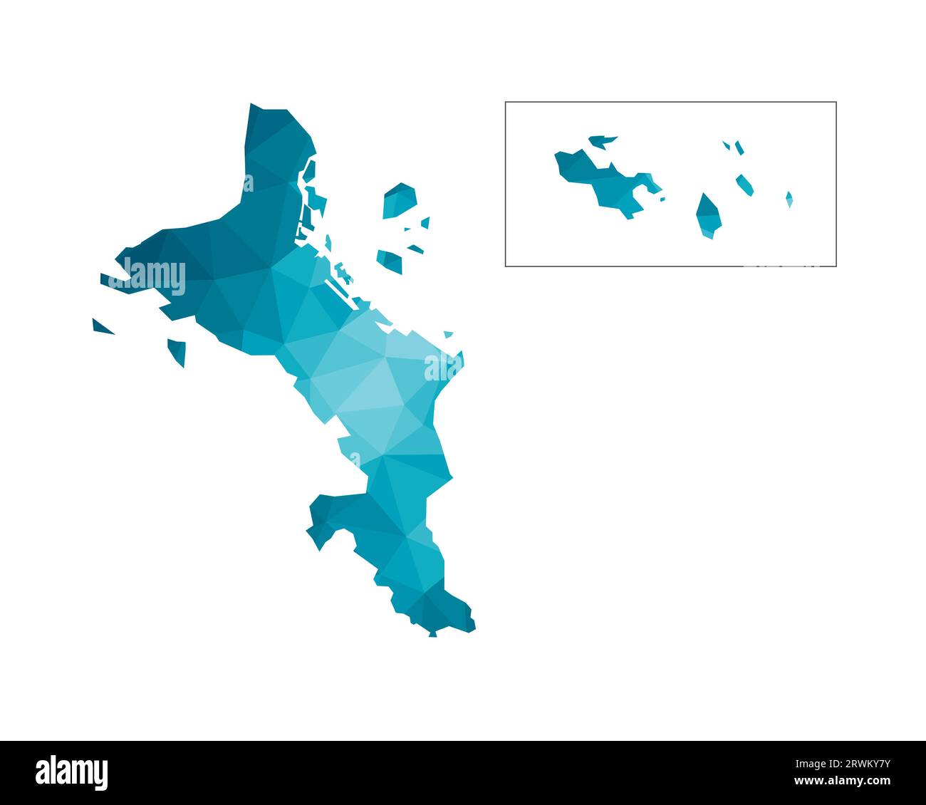 Vektor isolierte Illustration Symbol mit vereinfachter blauer Silhouette der Seychellen Karte. Polygonaler geometrischer Stil, dreieckige Formen. Weißer Hintergrund. Stock Vektor