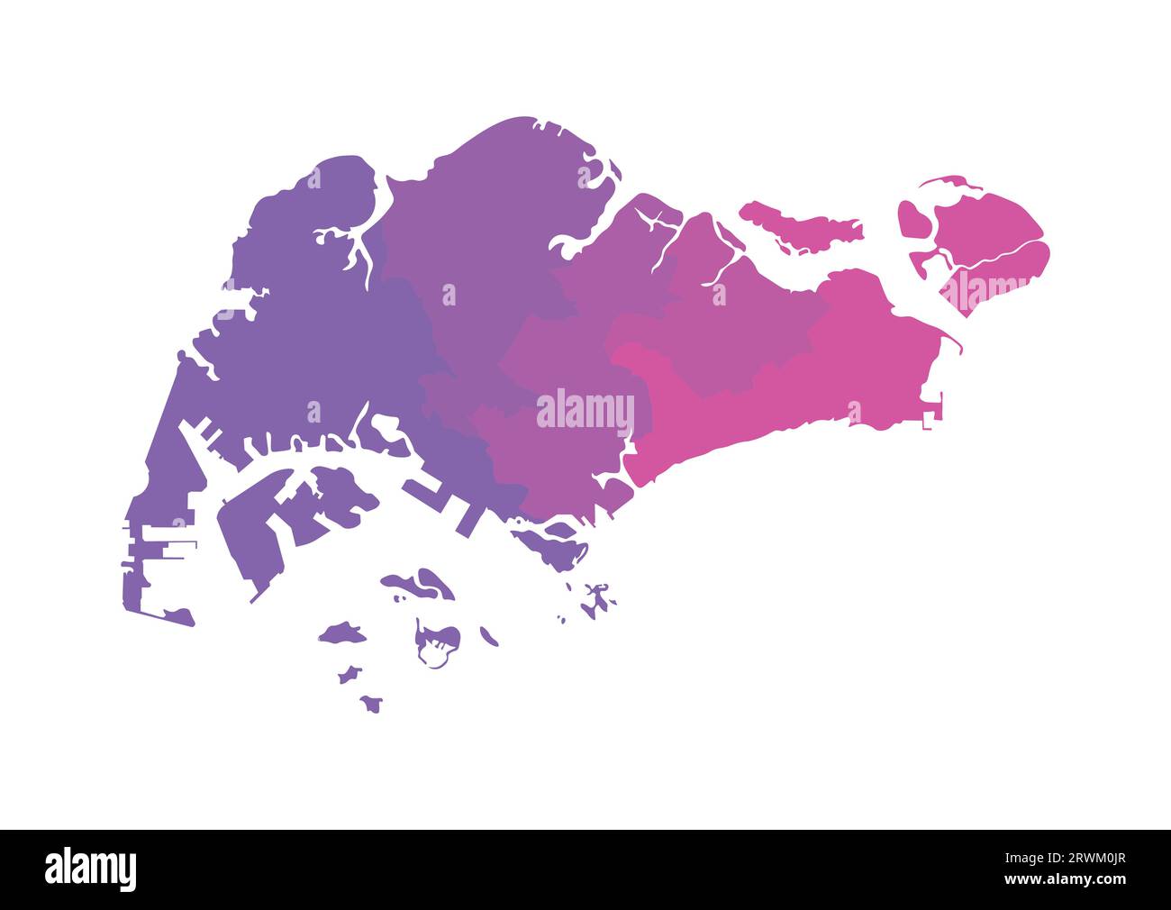 Vektor-isolierte Illustration einer vereinfachten Verwaltungskarte Singapurs. Grenzen der Regionen. Mehrfarbige Silhouetten. Stock Vektor