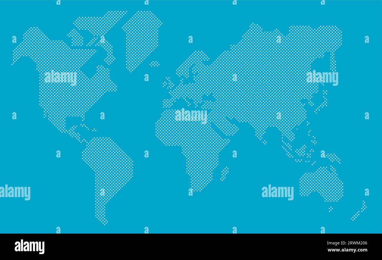 Vereinfachte Weltkarte mit runden Punkten gezeichnet. Vektorgrafik. Stock Vektor