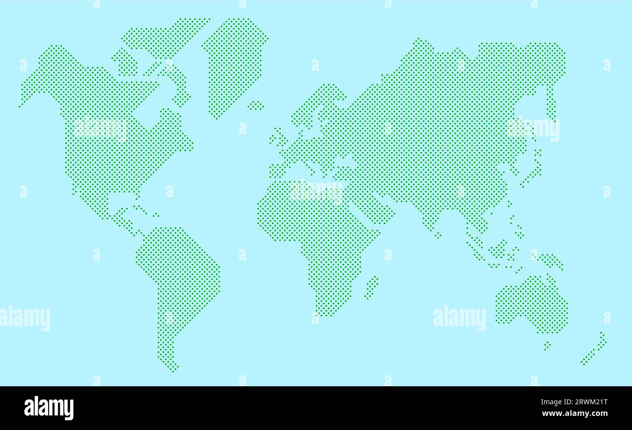 Vereinfachte Weltkarte mit runden Punkten gezeichnet. Vektorgrafik. Stock Vektor