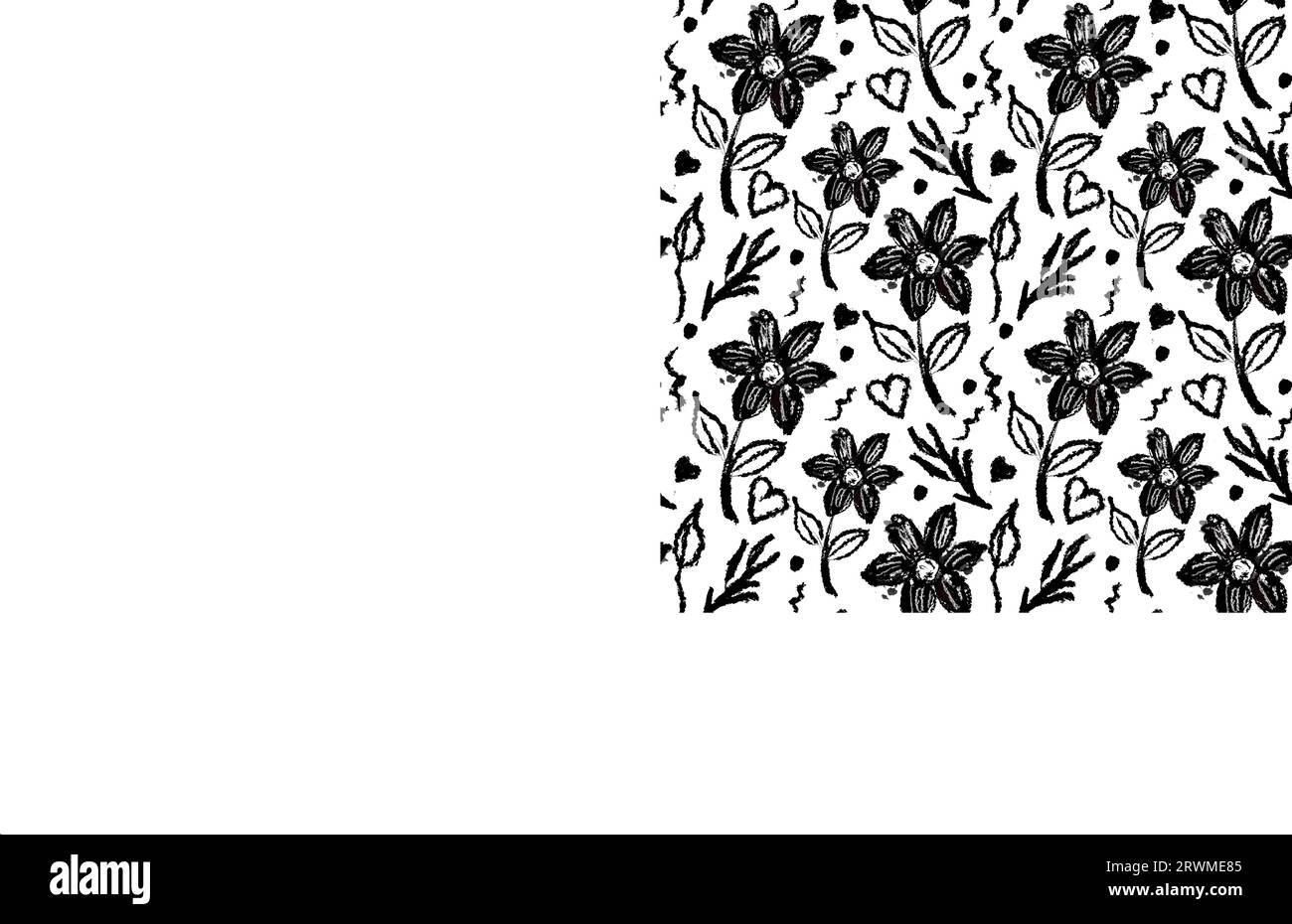 Frühlingsblumen von Hand gezeichnetes Muster. Grunge trockene Pinselstriche auf weißem Hintergrund. Der Blumenpinsel sorgt für ein nahtloses Muster. Vektorillustration Stock Vektor