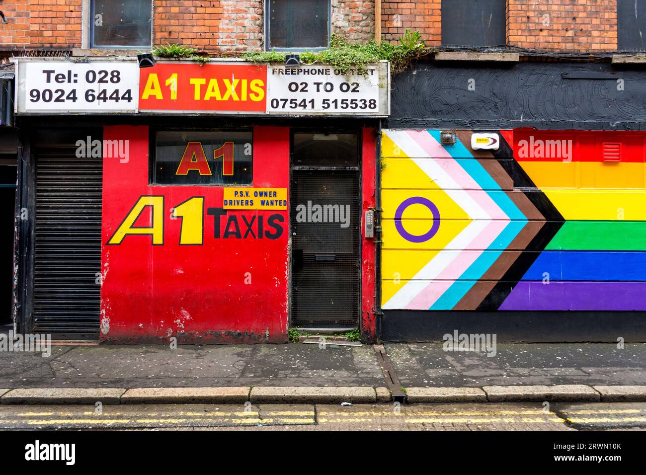 Farbe in Belfast, Union Street, Nordirland. Stockfoto