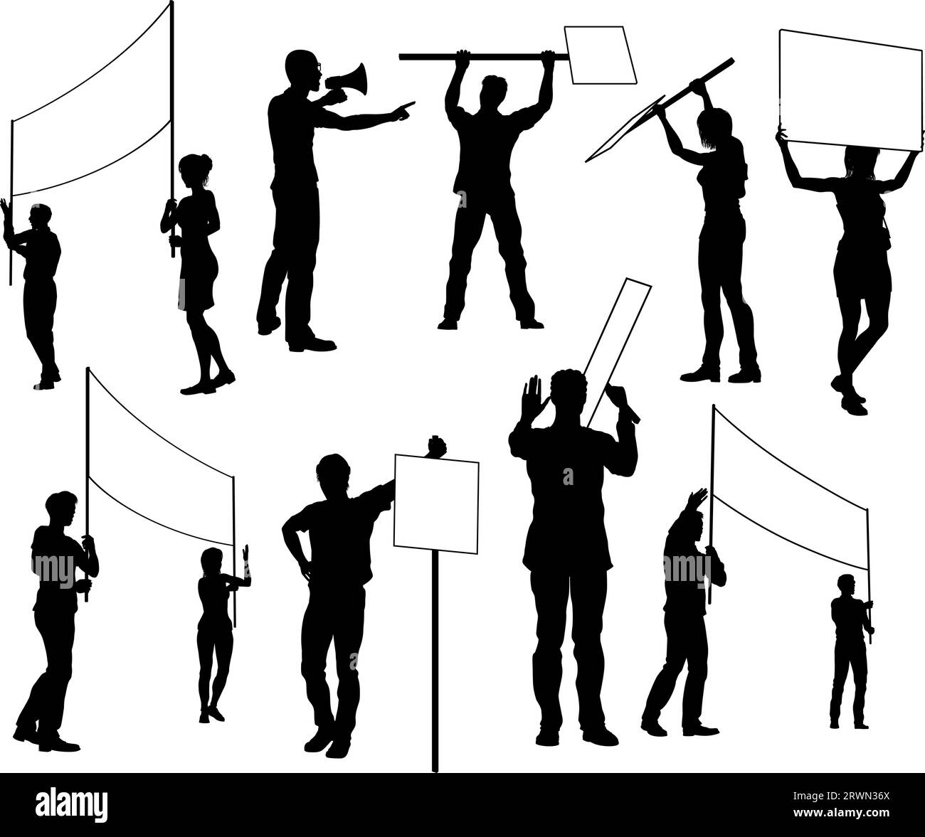 Silhouette Demonstranten März Streik Rallye-Streikposten Stock Vektor