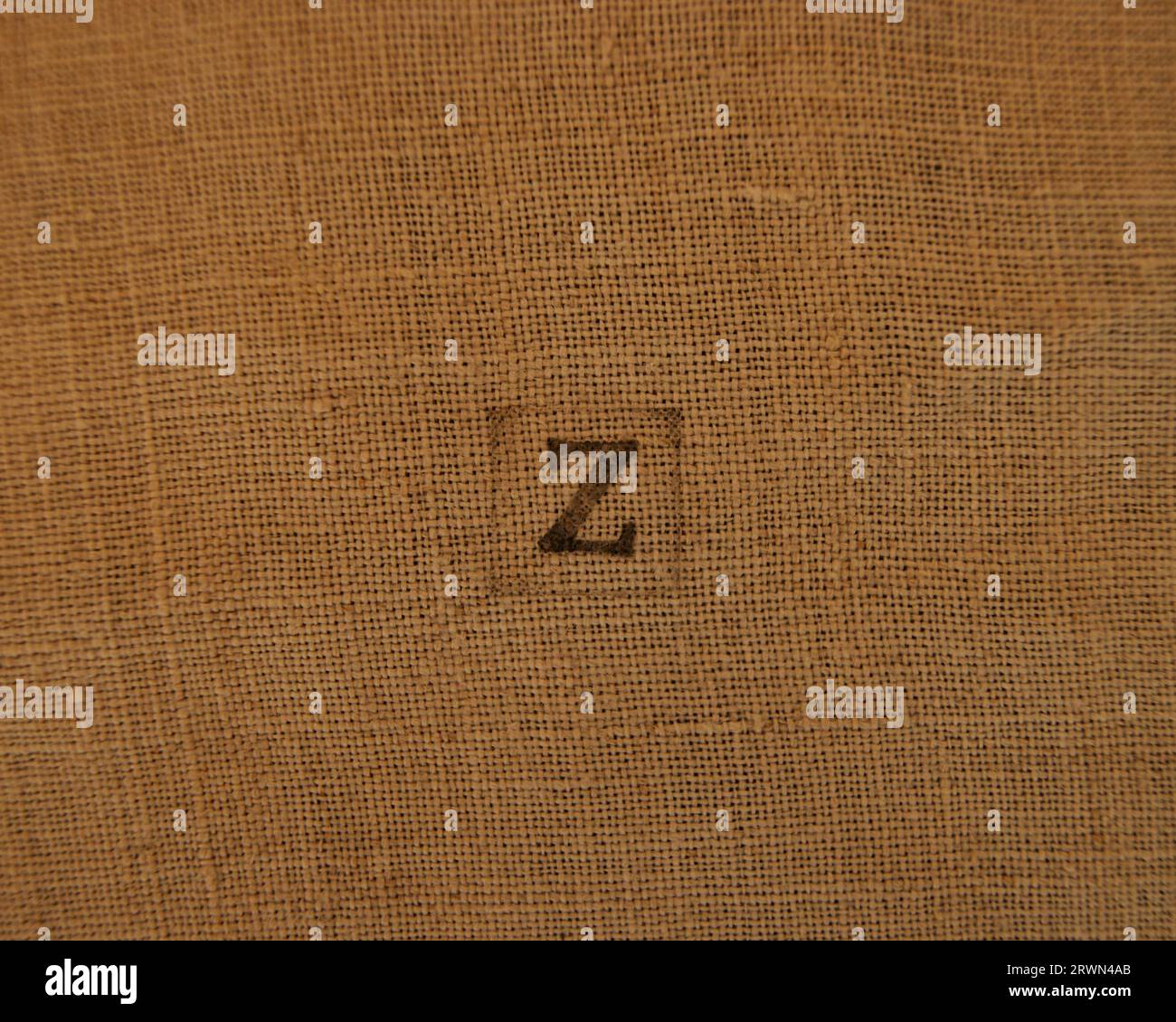 Buchstabe z. Stempeln Sie Buchstaben auf Leinenstoff Stockfoto