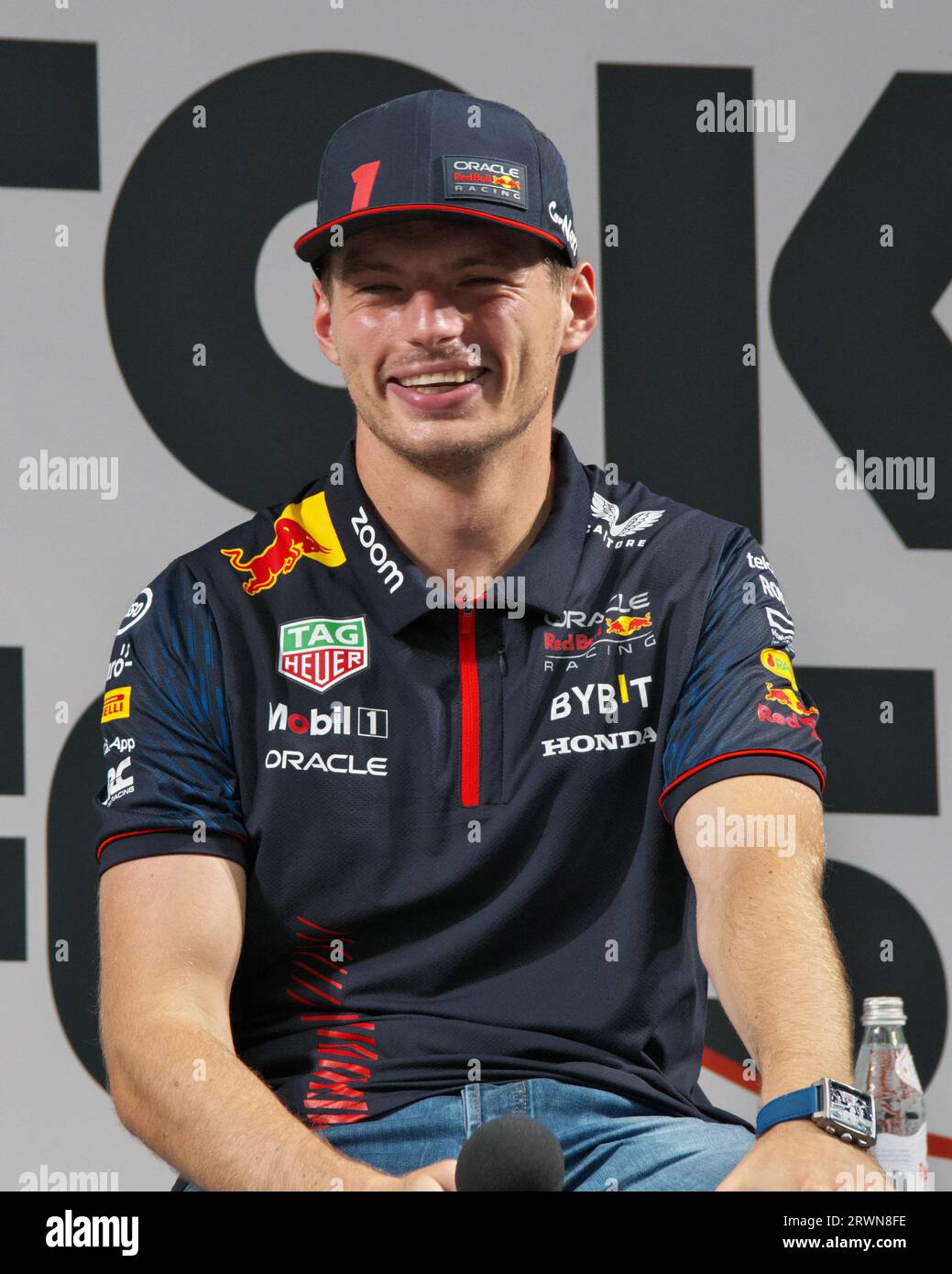 Tokio, Japan. September 2023. F1-Fahrer Max Verstappen nimmt am Mittwoch, den 20. September 2023, an einer Veranstaltung zum F1 Japan Grand Prix „Formel 1 Tokyo Festival 2023“ in Kabuki-cho, Shinjuku in Tokio, Japan Teil. Foto von Keizo Mori/UPI Credit: UPI/Alamy Live News Stockfoto