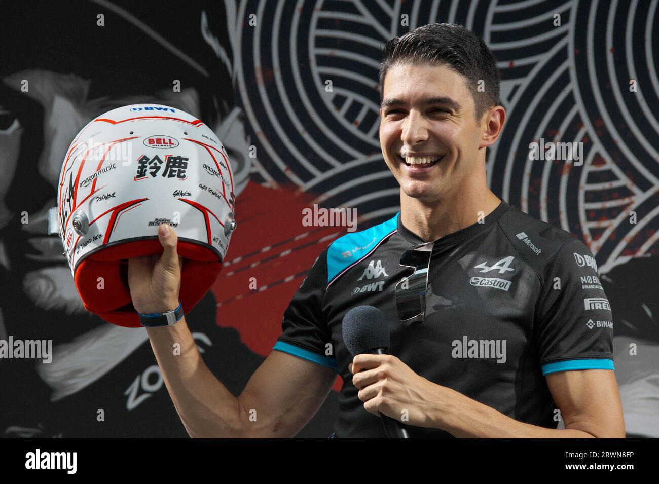 Tokio, Japan. September 2023. Der F1-Fahrer Esteban Ocon nimmt am Mittwoch, den 20. September 2023, an einer Veranstaltung zum F1 Japan Grand Prix „Formel 1 Tokyo Festival 2023“ in Kabuki-cho, Shinjuku in Tokio, Japan Teil. Foto von Keizo Mori/UPI Credit: UPI/Alamy Live News Stockfoto