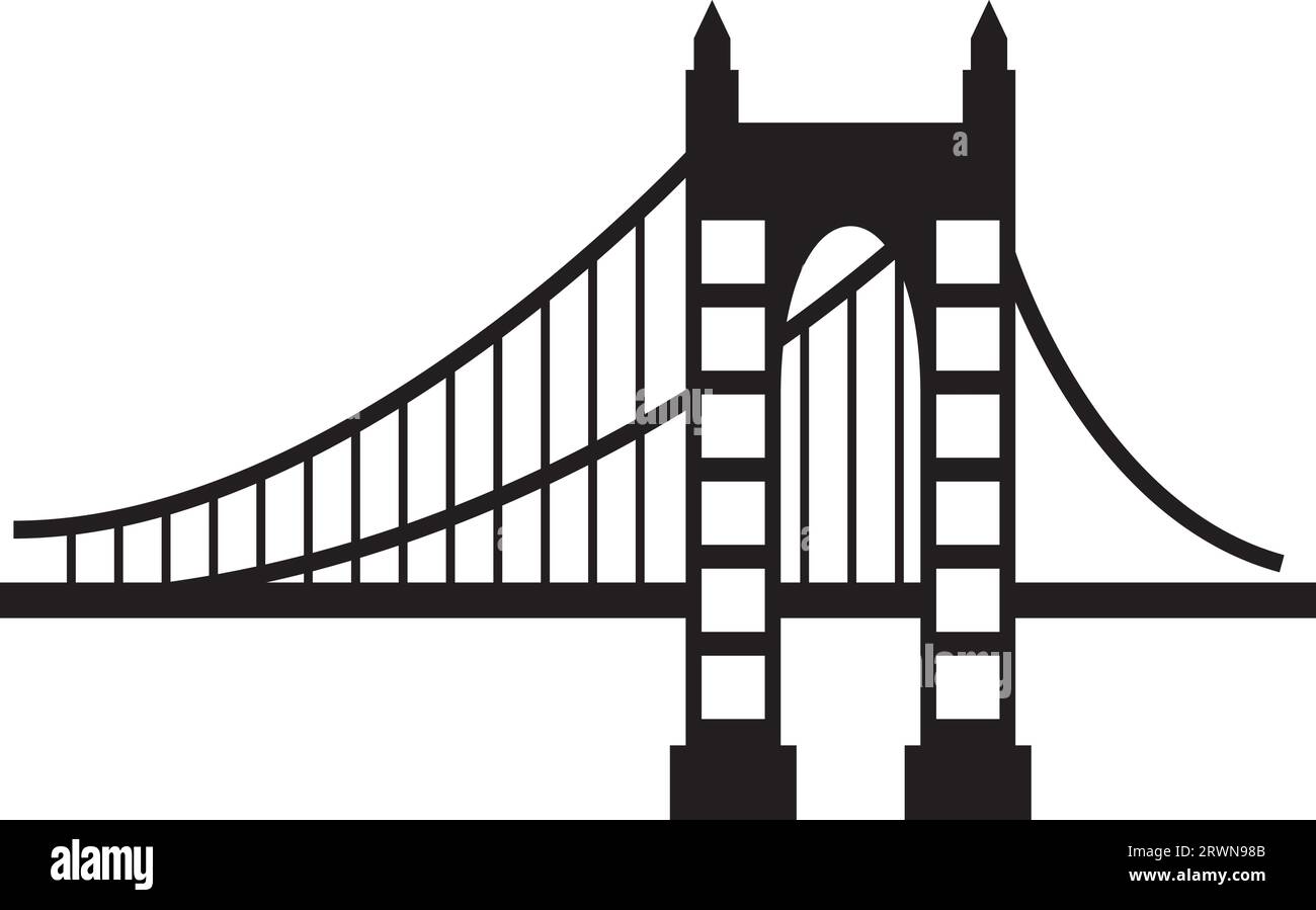 Einfache schwarze Flachzeichnung der GOLDEN GATE BRIDGE, SAN FRANCISCO Stock Vektor