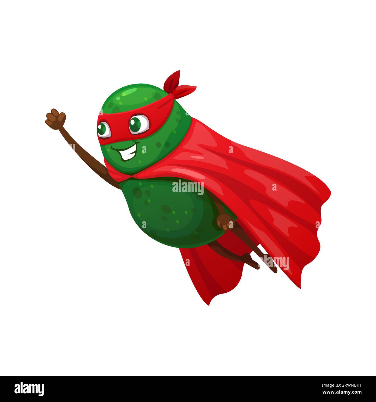 Comic mexikanische Avocado-Superhelden-Figur im Power cape, Vektor-Emoji-Emoticon. Lustige Avocado-Superhelden oder Rettungsranger in roter Maske für süße Kawaii-Figur für Kinder Stock Vektor