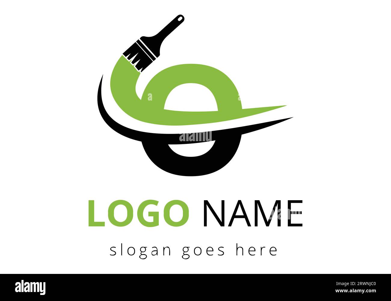 Design-Vorlage für das Logo des Malpinsels „Buchstabe O“. Konzeptvorlage Für Erstmalzeichen Stock Vektor