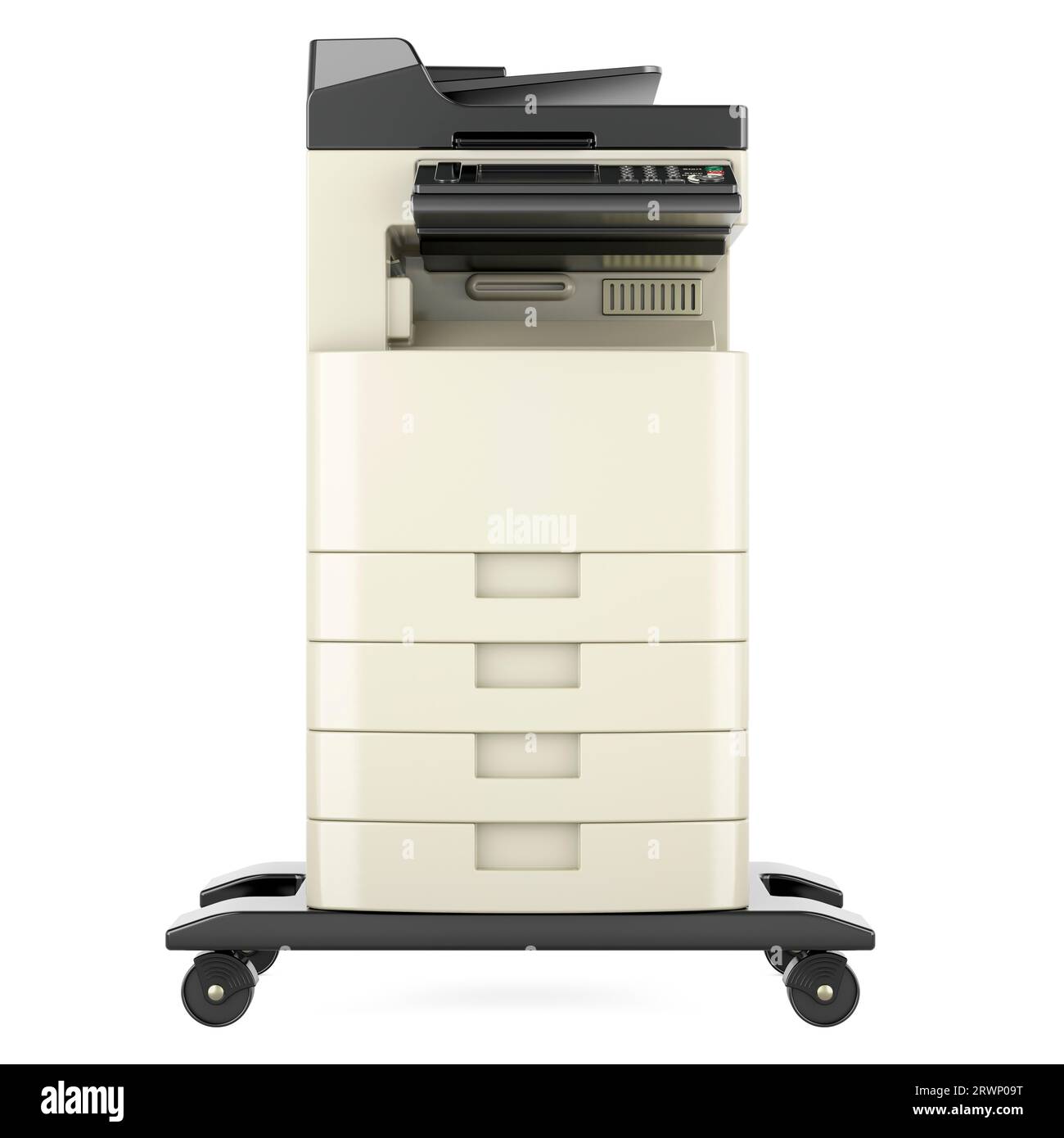 Multifunktionsdrucker für Büro, 3D-Rendering isoliert auf weißem Hintergrund Stockfoto