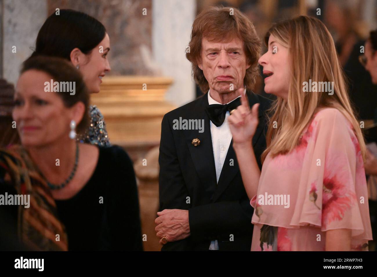 Mick Jagger besuchte das Staatsbankett im Schloss von Versailles, Paris, während des Staatsbesuchs in Frankreich. Bilddatum: Mittwoch, 20. September 2023. Stockfoto