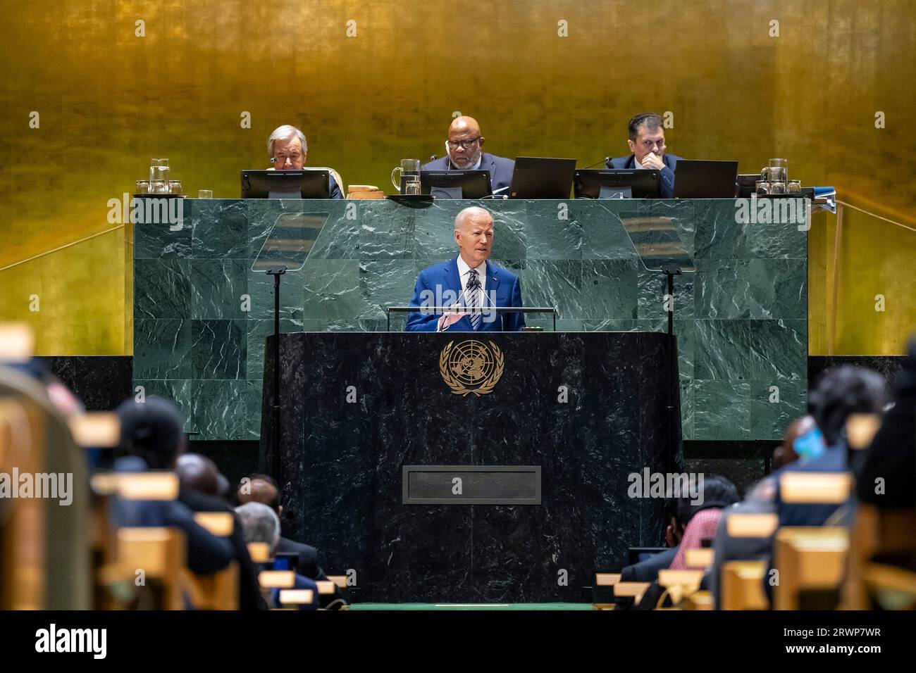 New York, Usa. September 2023. US-Präsident Joe Biden spricht vor der Generalversammlung der Vereinten Nationen am 19. September 2023 in New York City, New York. Quelle: Adam Schultz/White House Photo/Alamy Live News Stockfoto