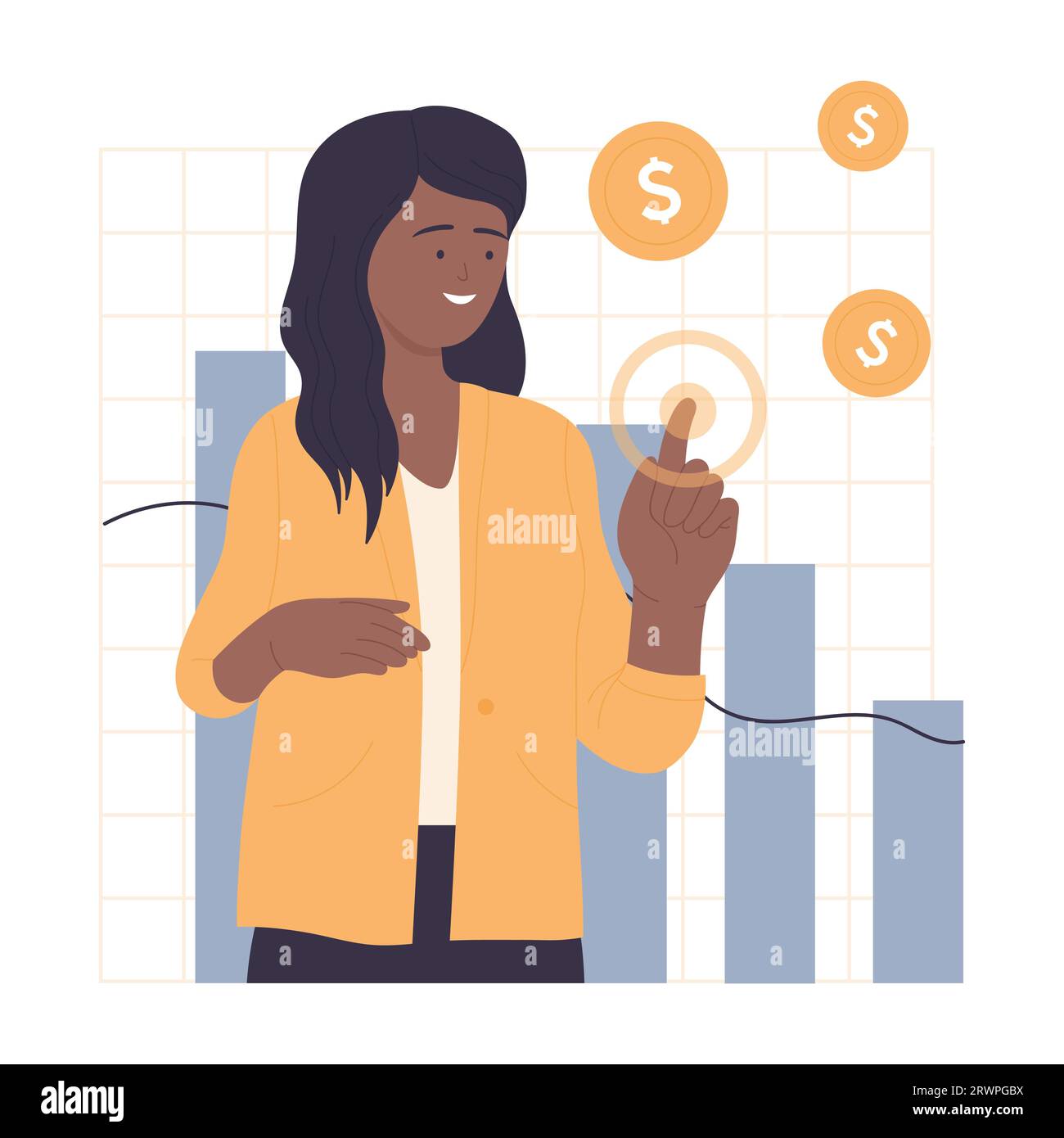 Analyse von Unternehmensfinanzberatern. Illustration des Zeichentrickvektors „Geldinvestitionswachstum“ Stock Vektor