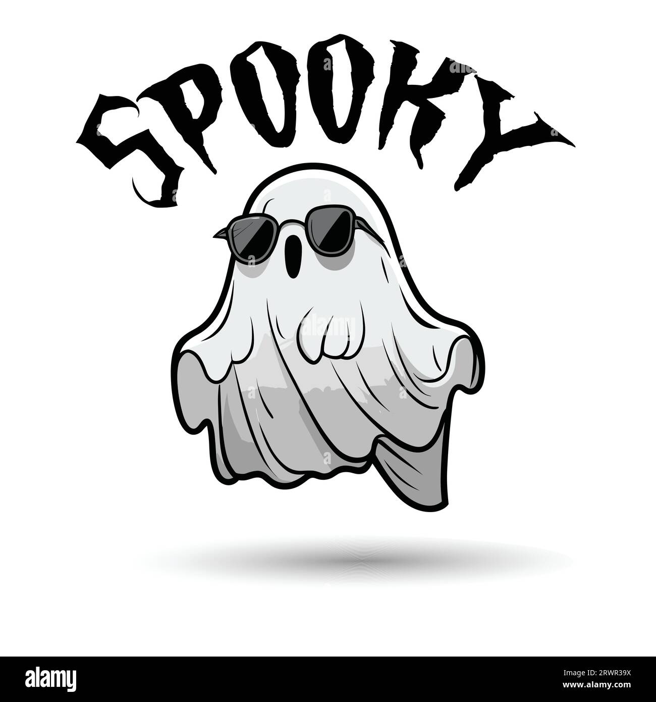 Niedliches Comic-Spukfigur-Vektor-Maskottchen-Logo-Design. Stock Vektor