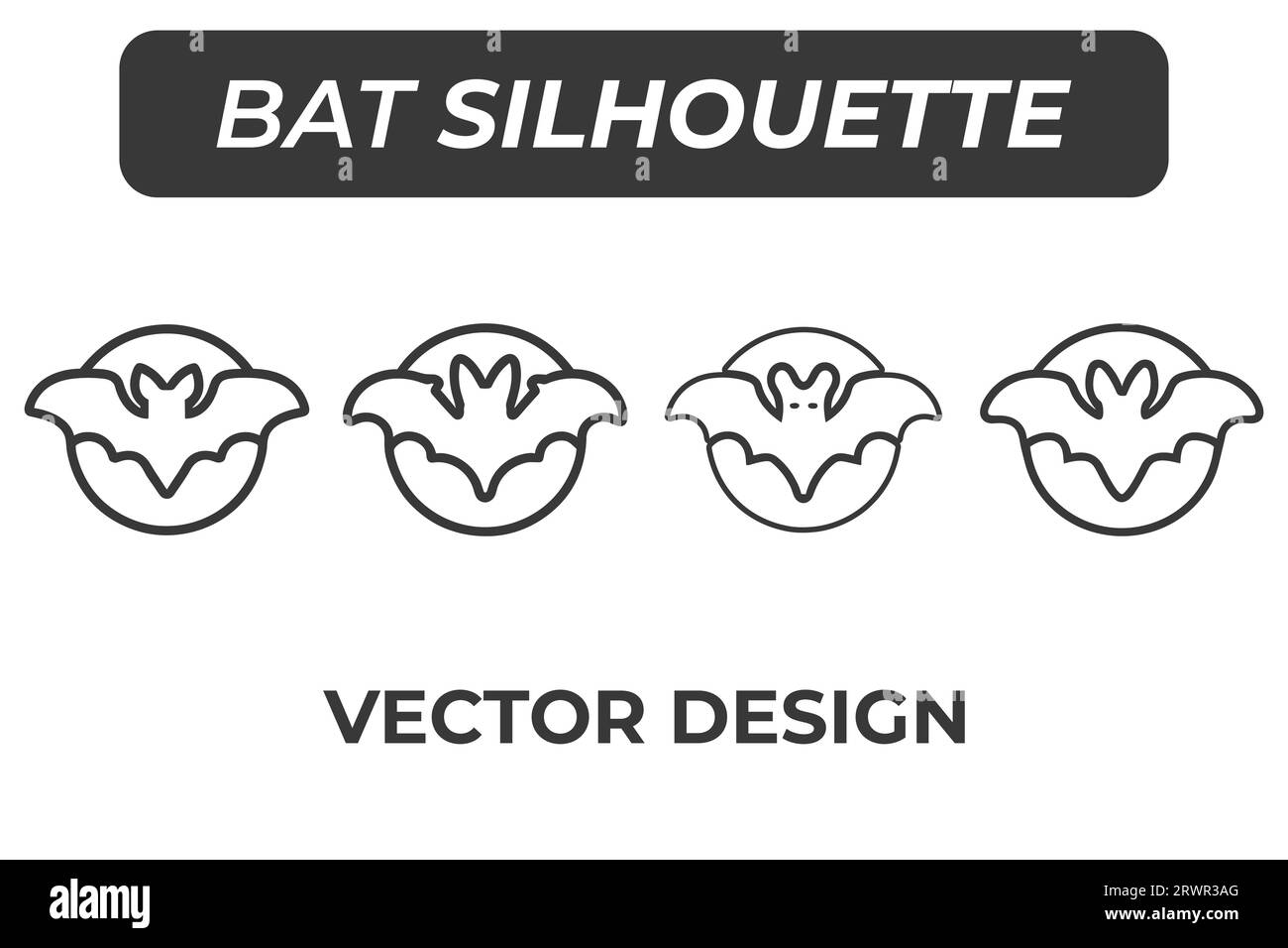 Bats-Umrisssymbol in weiß und Schwarz. Fledermäuse mit flachem Vektorsymbol aus der Halloween-Kollektion Stock Vektor
