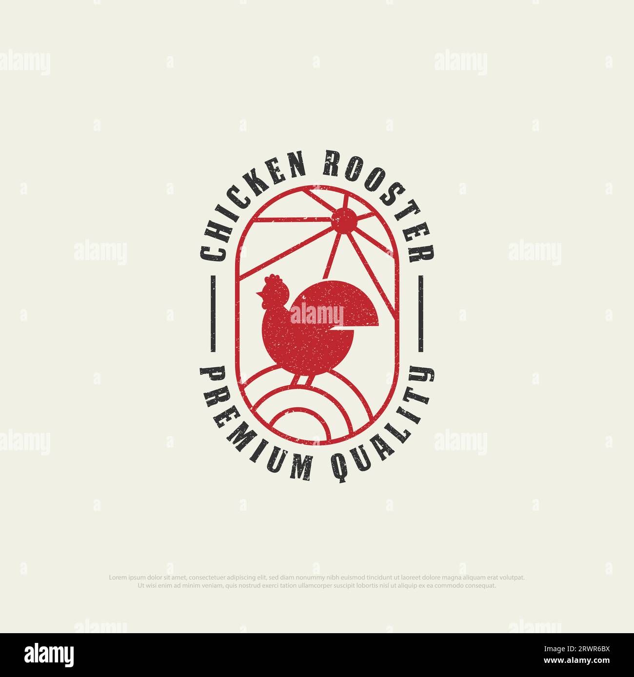 Chicken Rooster Restaurant Logo Design mit Grunge-Stil, Retro Chicken Restaurant Icon Vektor Illustration Stock Vektor