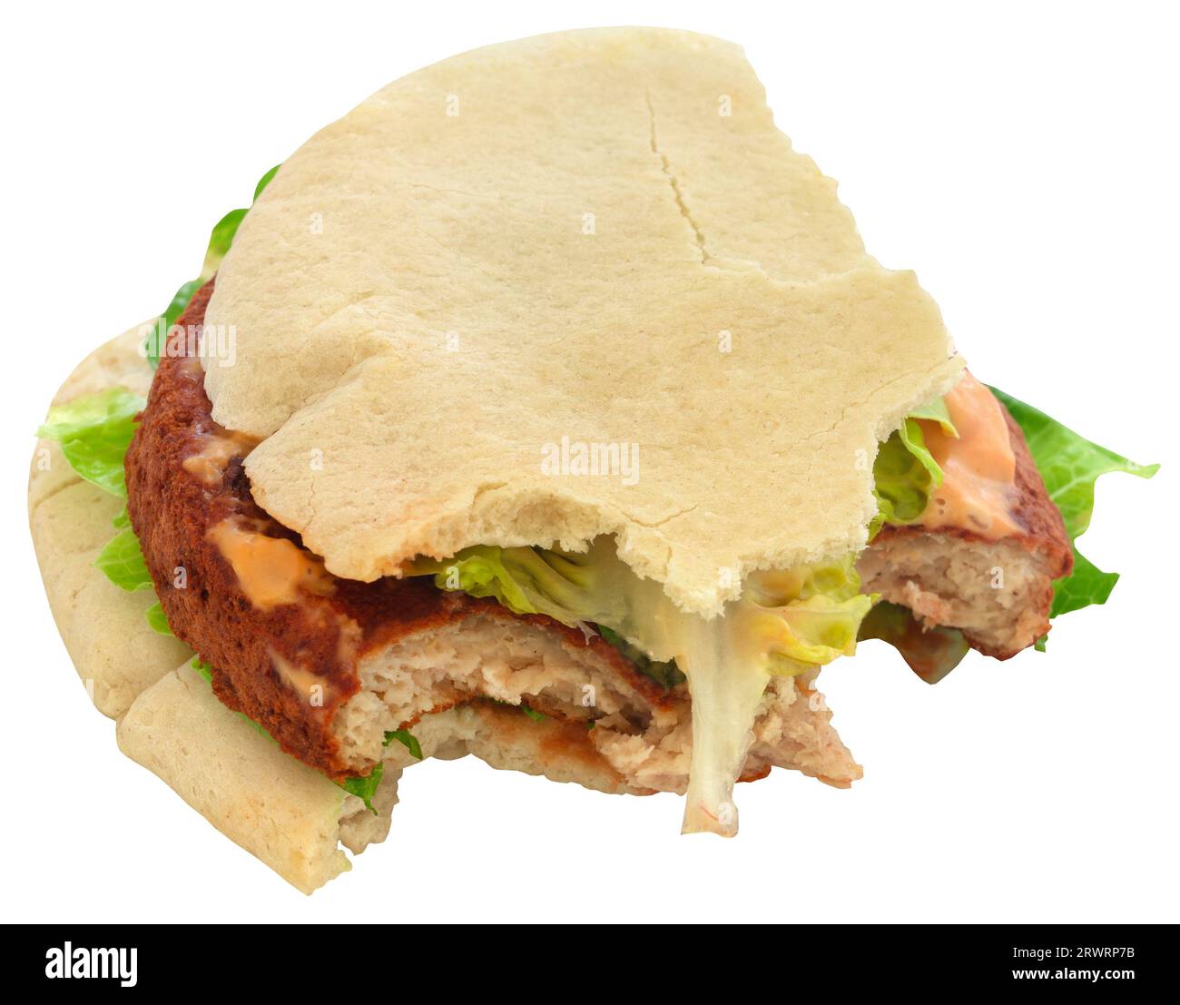 Pitta-Brot mit Patty als Hafl aus Sandwich Stockfoto