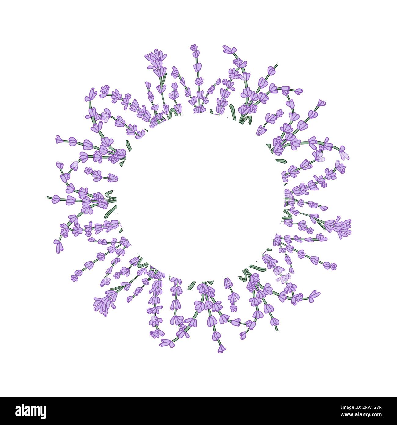 Lavendel bunte Blumen Kreis Kranz für Karte oder Einladung. Vektorhintergrund. Stock Vektor