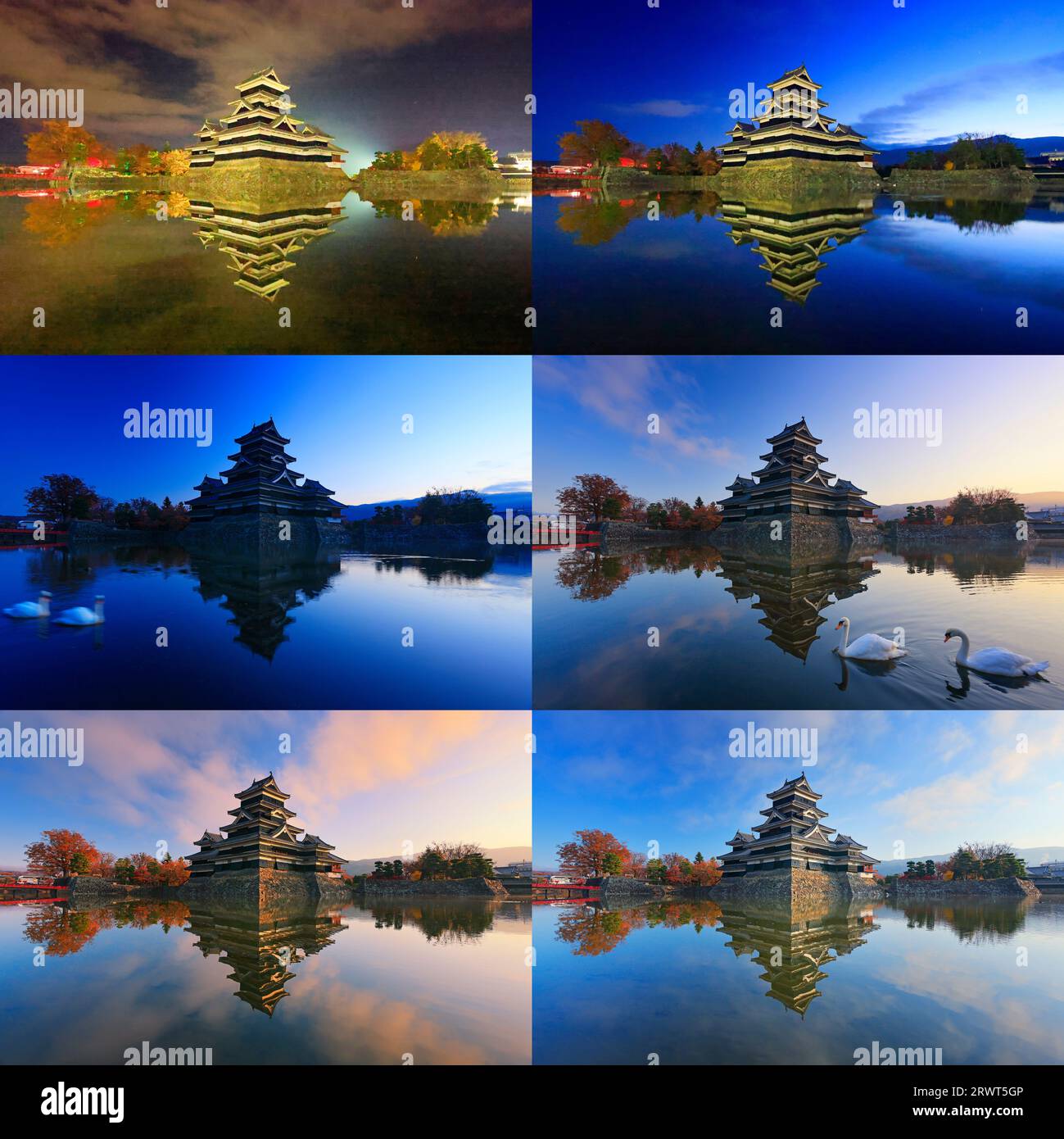 Fester Punkt am Morgen vom Schloss Matsumoto leuchtet auf Stockfoto