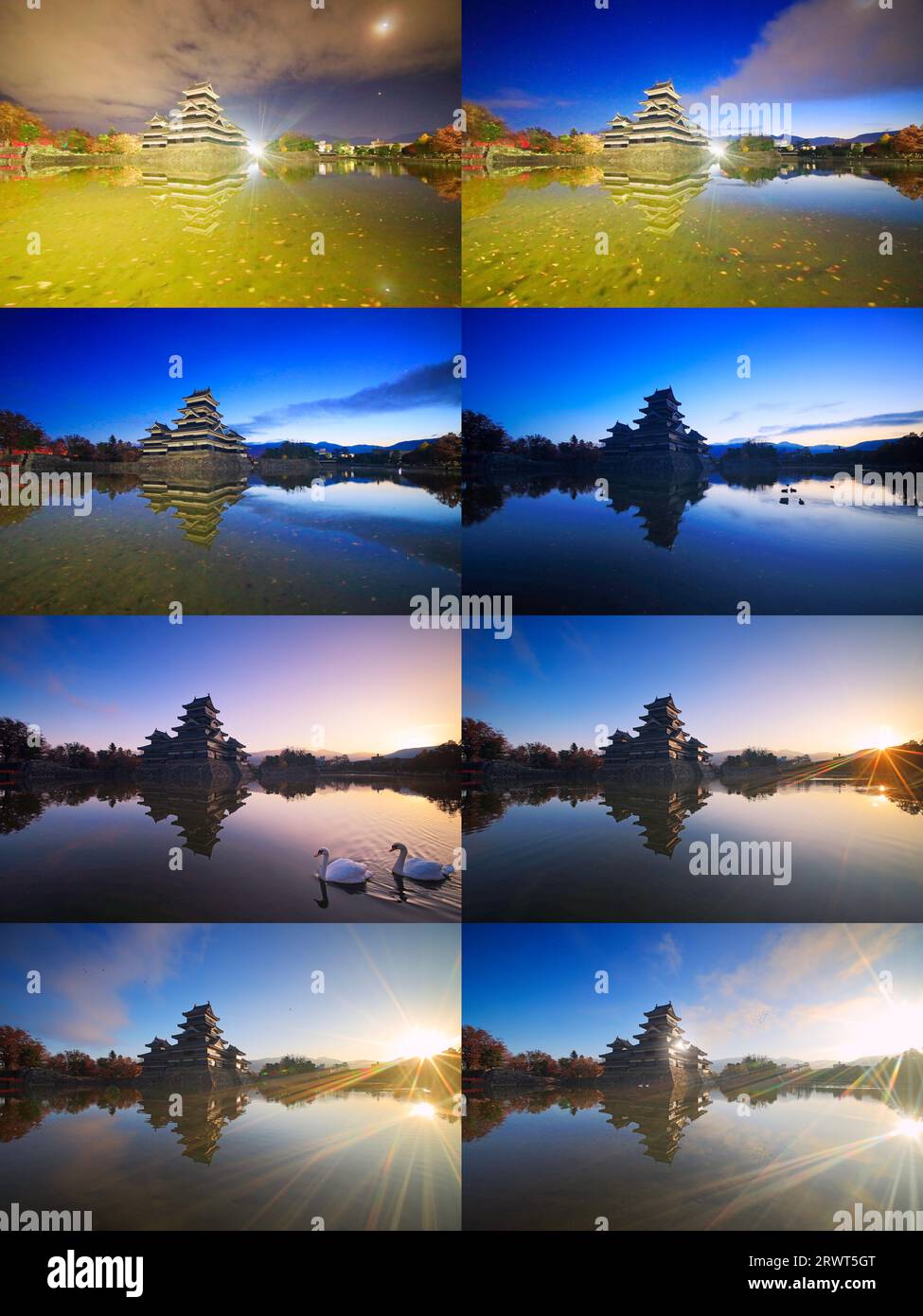 Fester Punkt am Morgen vom Schloss Matsumoto leuchtet auf Stockfoto