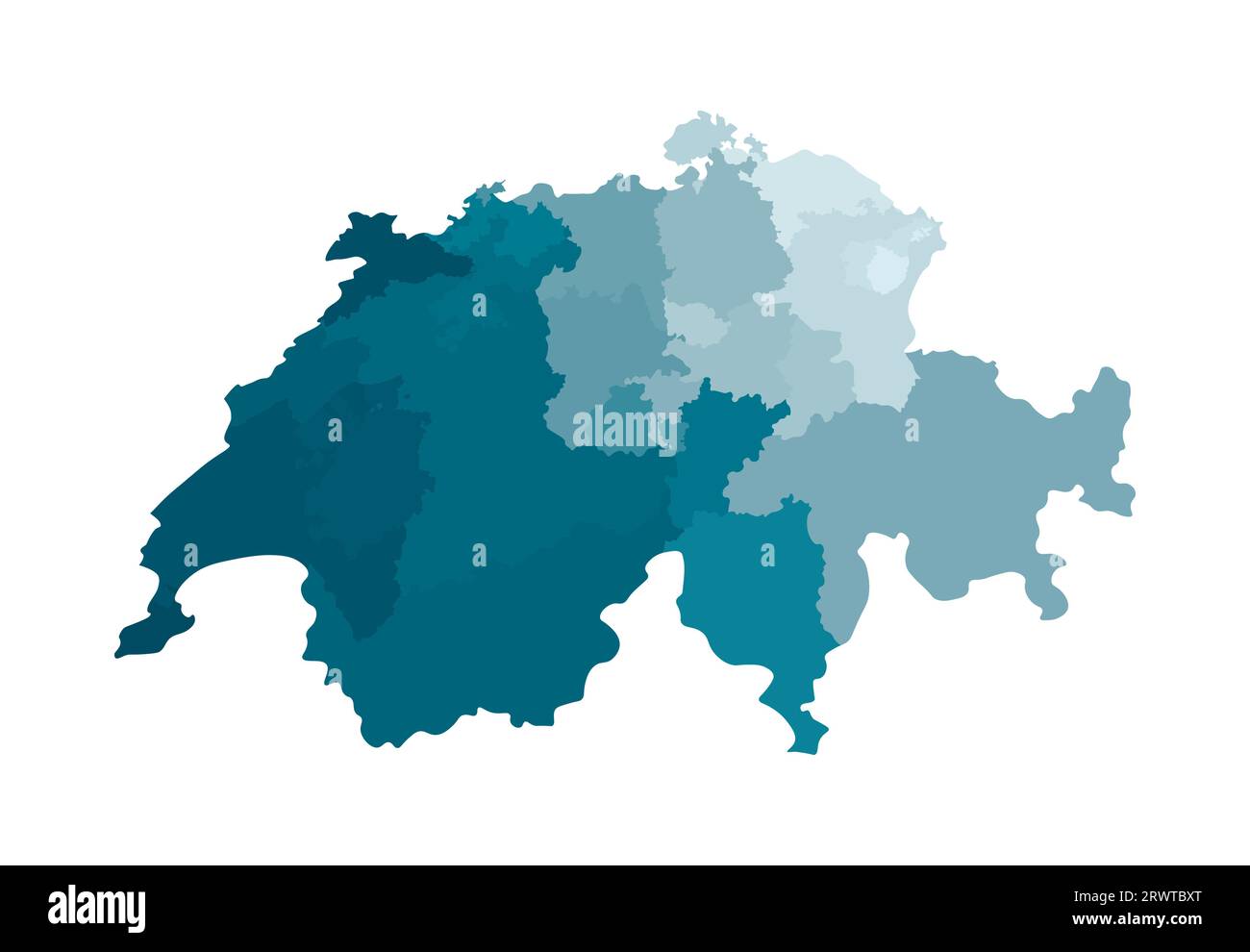 Vektorisolierte Darstellung einer vereinfachten Verwaltungskarte der Schweiz. Grenzen der Regionen. Farbenfrohe, khakifarbene Silhouetten. Stock Vektor