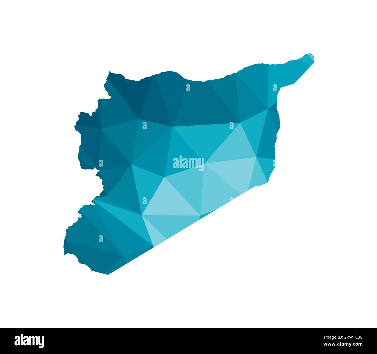 Vektor isolierte Illustration Symbol mit vereinfachter blauer Silhouette von Syrien (Syrien Arabische Republik) Karte. Polygonaler geometrischer Stil, dreieckige Formen. W Stock Vektor