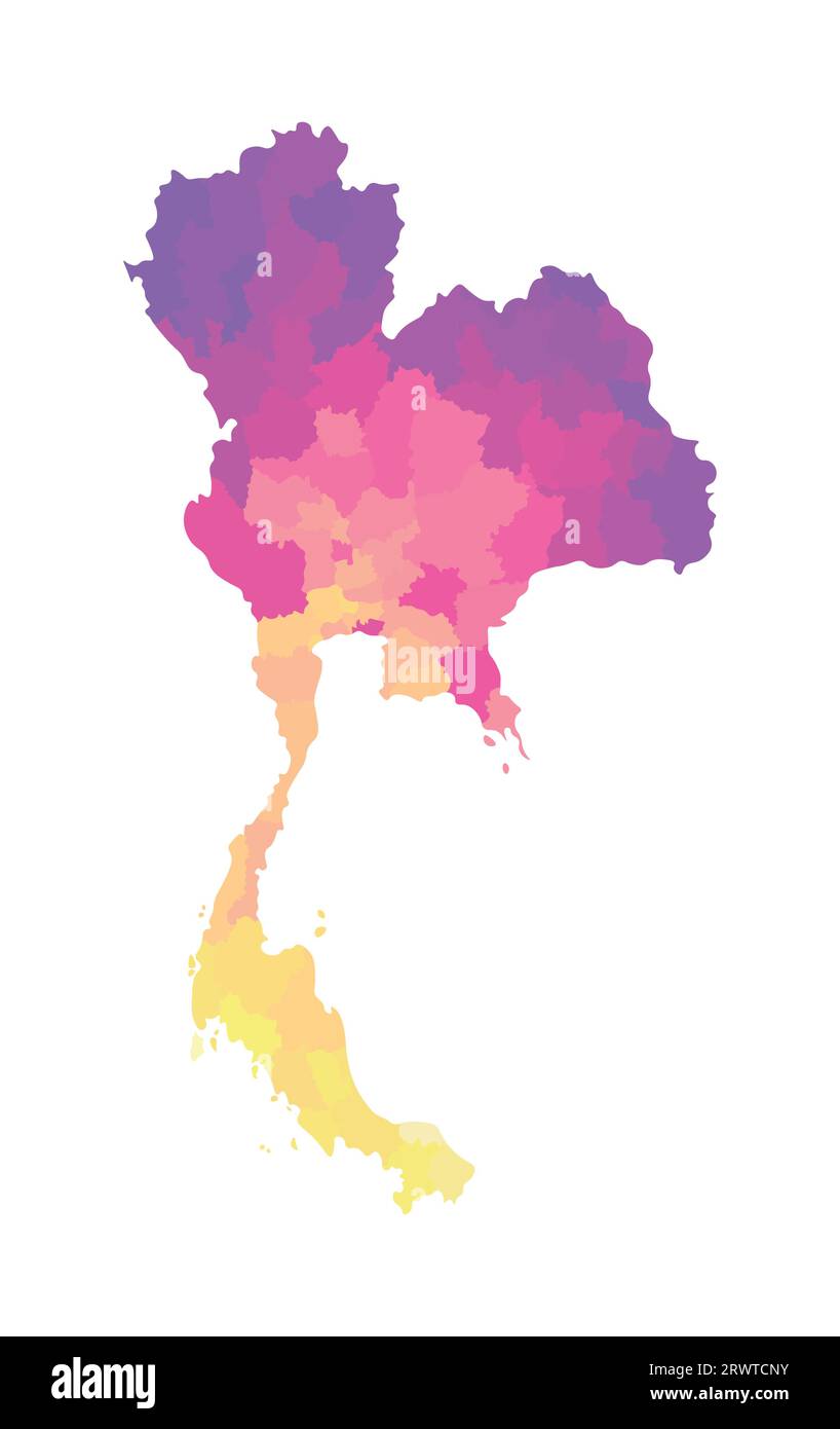 Vektorisolierte Darstellung einer vereinfachten Verwaltungskarte Thailands. Grenzen der Regionen. Mehrfarbige Silhouetten. Stock Vektor