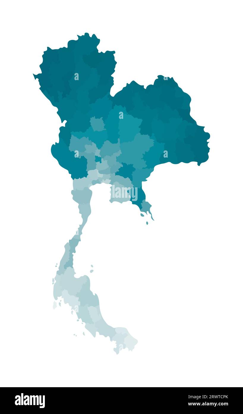 Vektorisolierte Darstellung einer vereinfachten Verwaltungskarte Thailands. Grenzen der Regionen. Farbenfrohe, khakifarbene Silhouetten. Stock Vektor