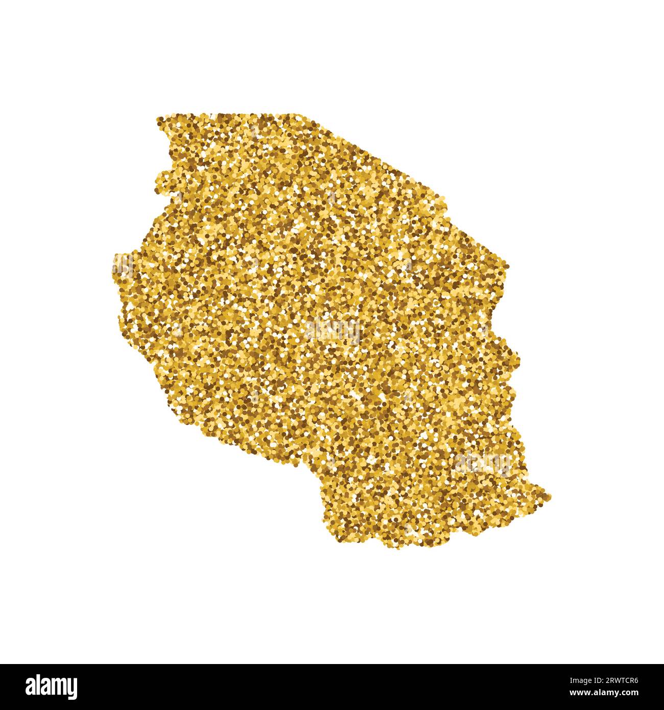 Vektor-isolierte Illustration mit vereinfachter Tansania-Karte. Verziert mit glänzender goldener Glitzerstruktur. Silvester- und Weihnachtsdekoration für Gr Stock Vektor