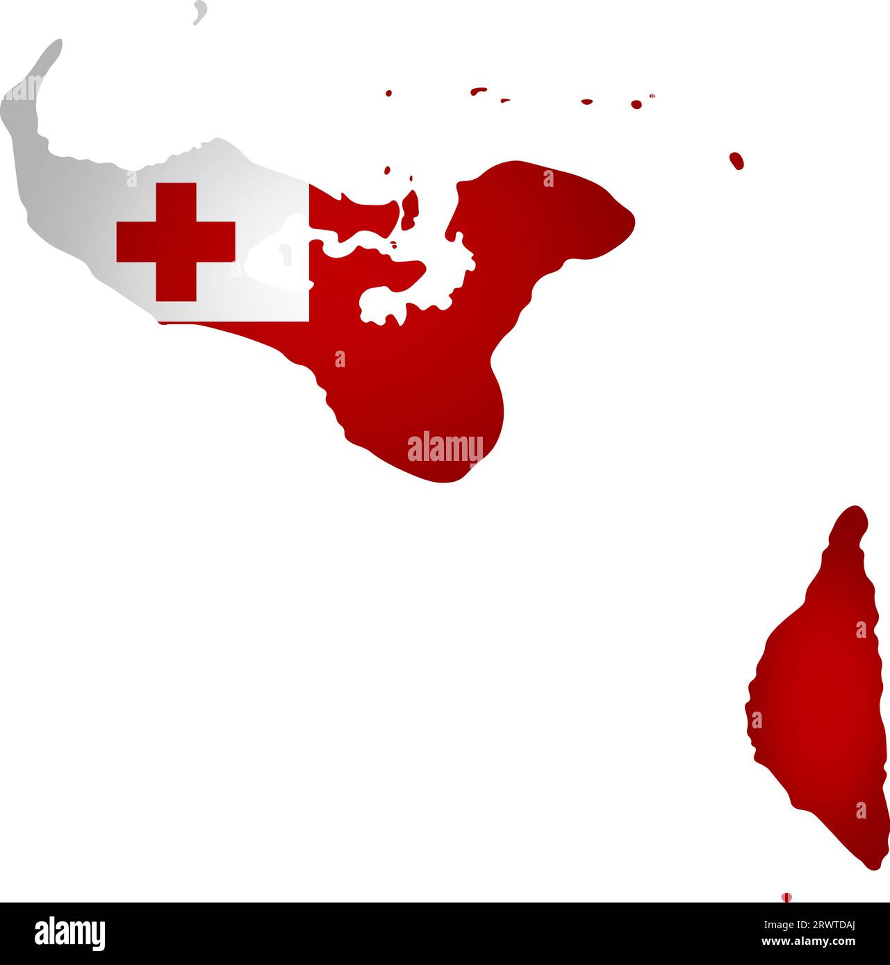 Abbildung mit Nationalflagge mit vereinfachter Form der Tonga-Karte (jpg). Volume Shadow auf der Karte. Stock Vektor