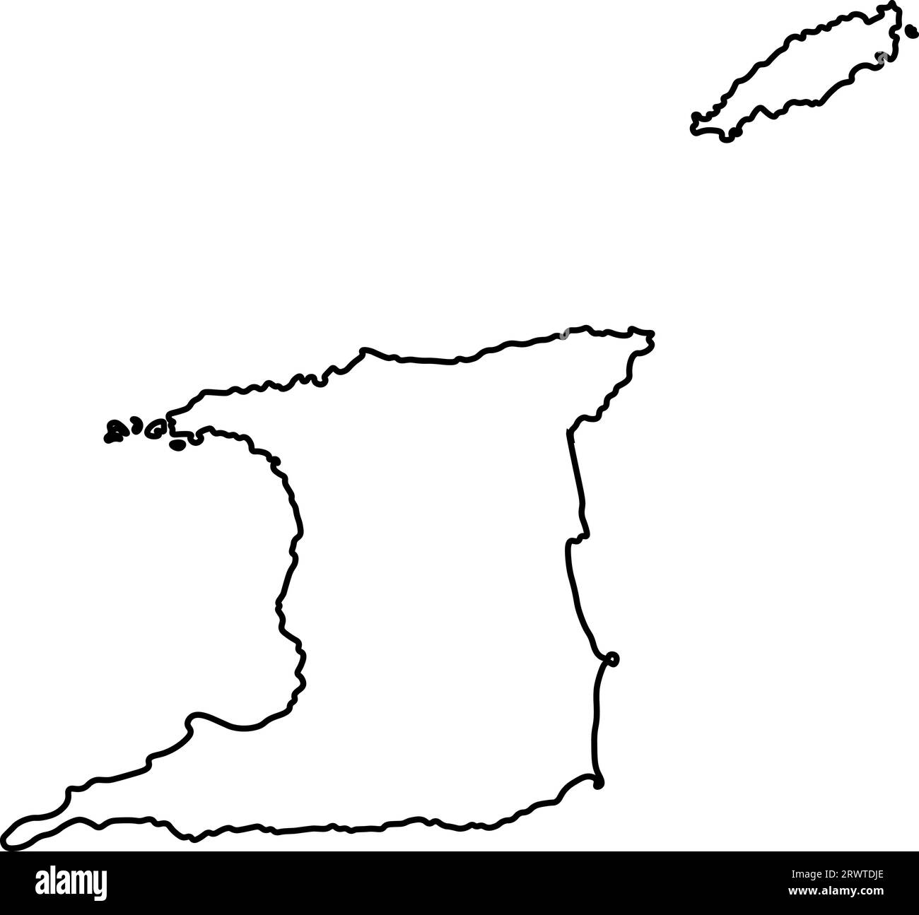 Vektor isolierte Illustration Symbol mit schwarzer Linie Silhouette der vereinfachten Karte von Trinidad und Tobago. Stock Vektor