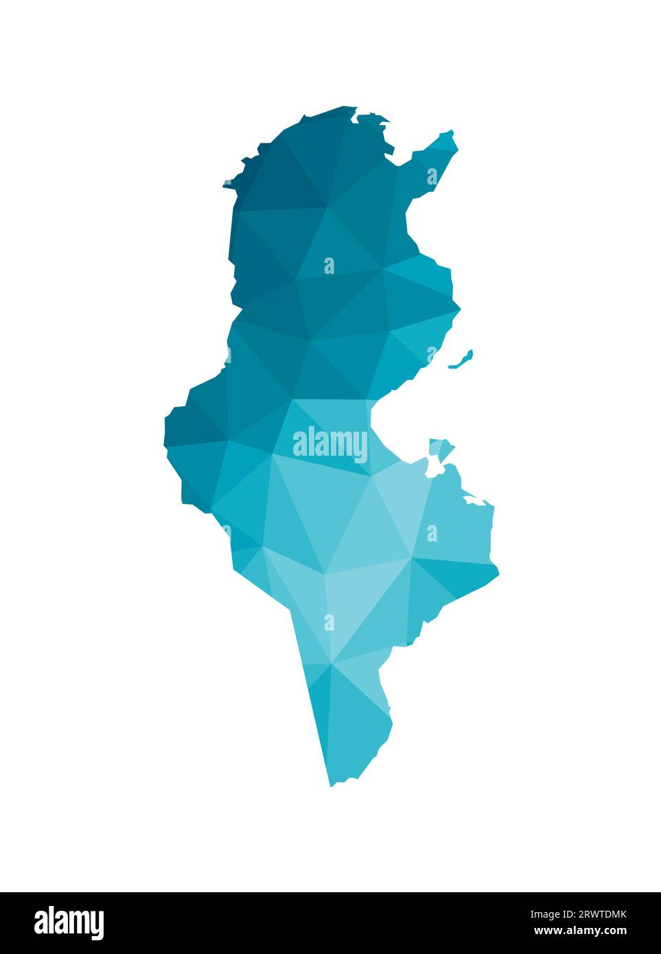 Vektor isolierte Illustration Symbol mit vereinfachter blauer Silhouette der Republik Tunesien Karte. Polygonaler geometrischer Stil, dreieckige Formen. Weißer Rücken Stock Vektor