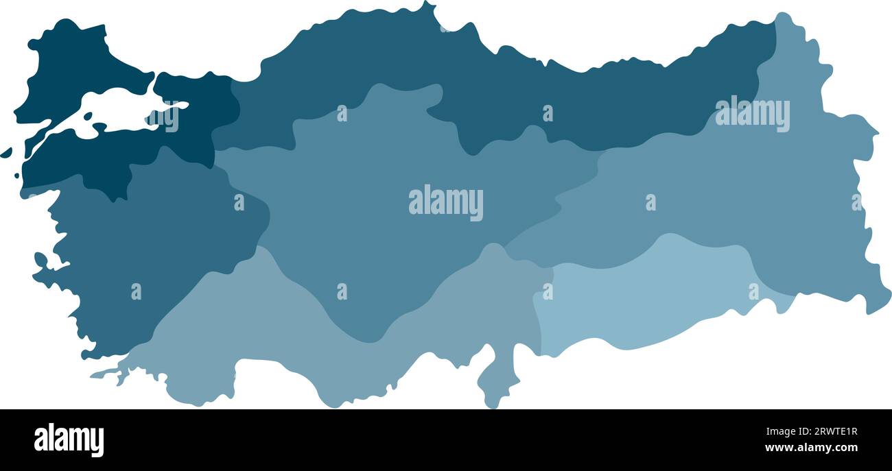 Bunte Vektor-isolierte vereinfachte Karte der Türkei-Regionen (blaue Silhouetten). Verwaltungsabteilungen Stock Vektor