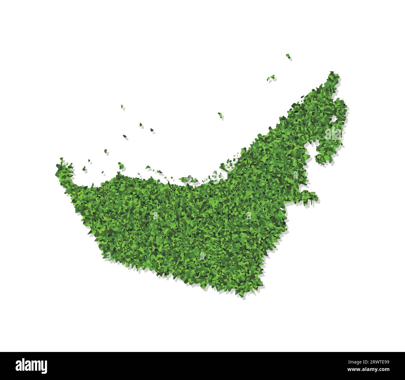 Vektor isolierte vereinfachte Illustration Symbol mit grüner grasbewachsener Silhouette der Karte der Vereinigten Arabischen Emirate (VAE). Weißer Hintergrund Stock Vektor