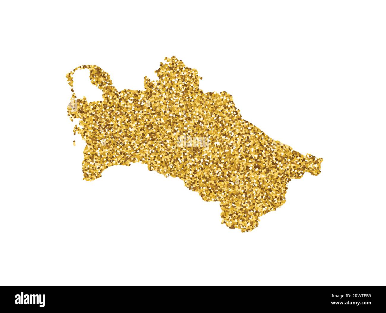 Vektor-isolierte Illustration mit vereinfachter Turkmenistan-Karte. Verziert mit glänzender goldener Glitzerstruktur. Silvester- und Weihnachtsdekoration für Stock Vektor