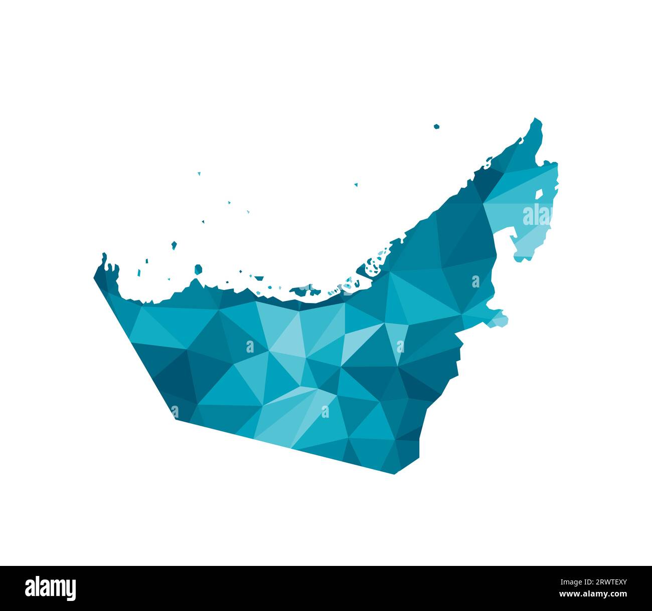 Vektor-isoliertes Illustrationssymbol mit vereinfachter blauer Silhouette der VAE (Vereinigte Arabische Emirate) Karte. Polygonaler geometrischer Stil, dreieckige Formen. Whi Stock Vektor