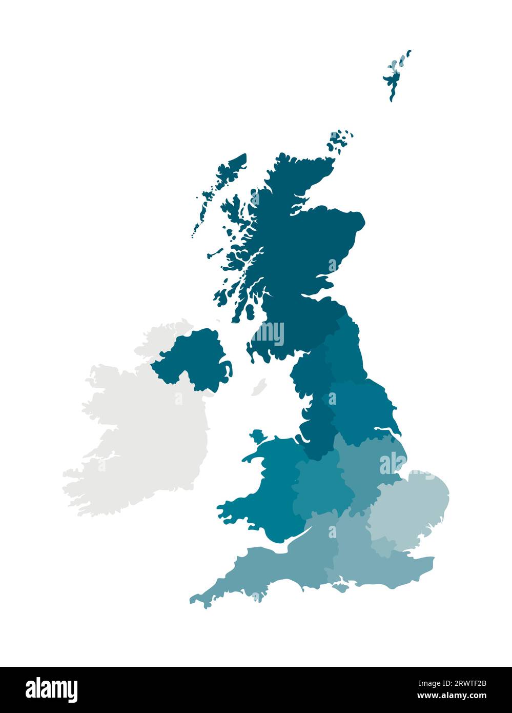 Vektor-isolierte Illustration einer vereinfachten Verwaltungskarte des Vereinigten Königreichs Großbritannien und Nordirland. Grenzen der Regionen. Kol Stock Vektor