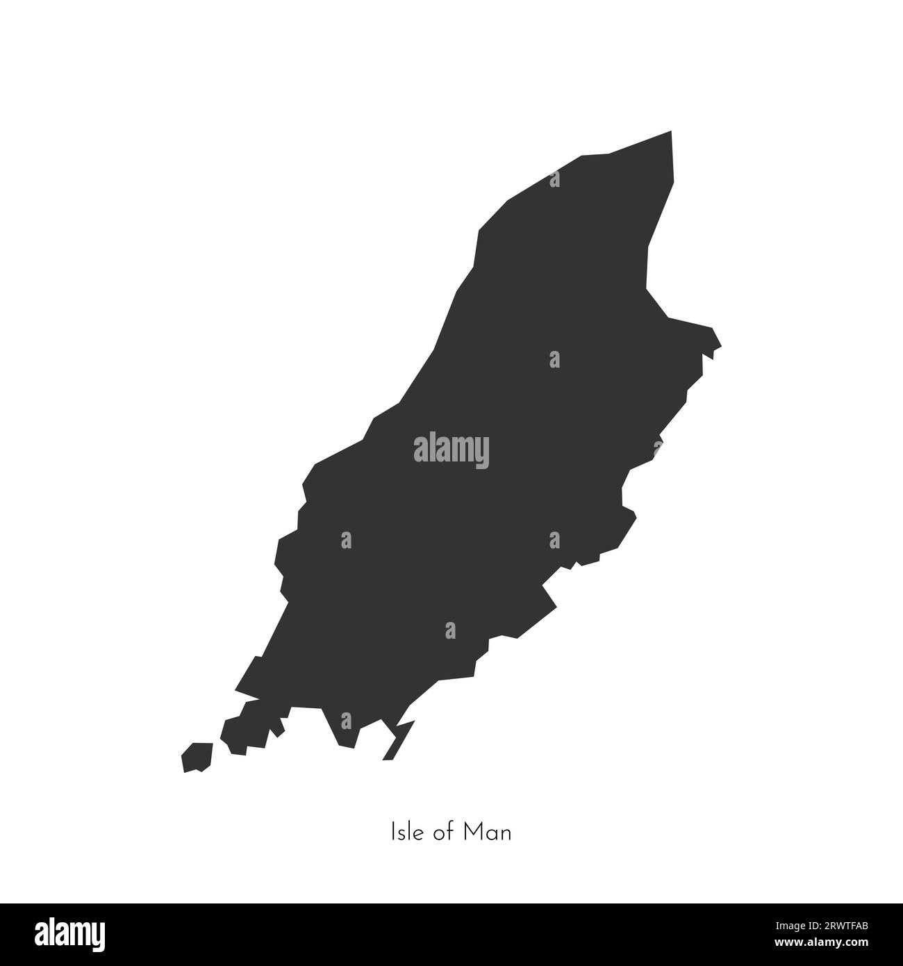 Vektor isolierte flache Illustration mit vereinfachter schwarzer Karte der Isle of man (UK). Dunkelgraue geometrische Form der Insel (Mann, selbstregierender britischer Cro Stock Vektor