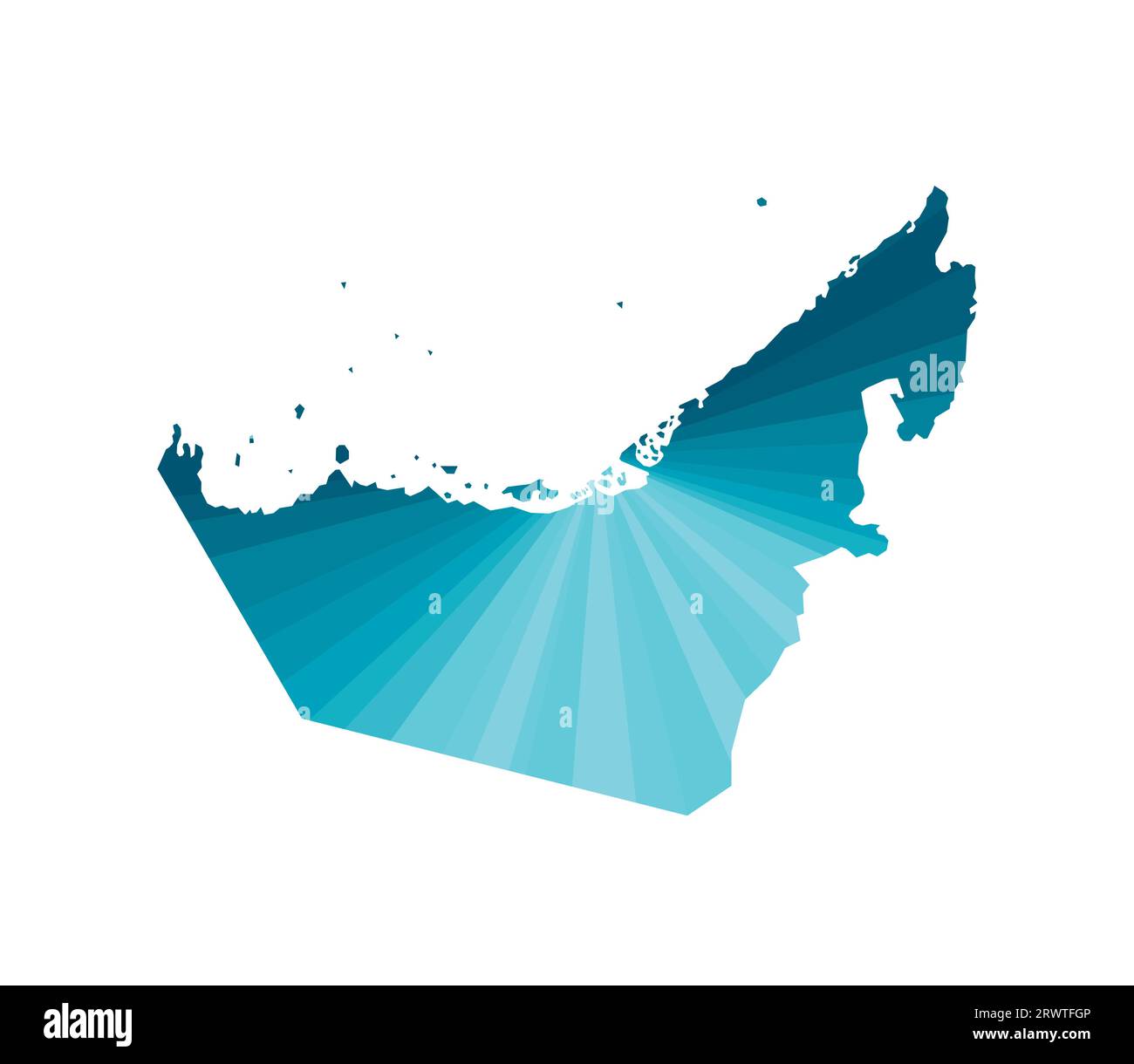 Vektor-isoliertes Illustrationssymbol mit vereinfachter blauer Silhouette der VAE (Vereinigte Arabische Emirate) Karte. Polygonaler geometrischer Stil. Weißer Hintergrund. Stock Vektor