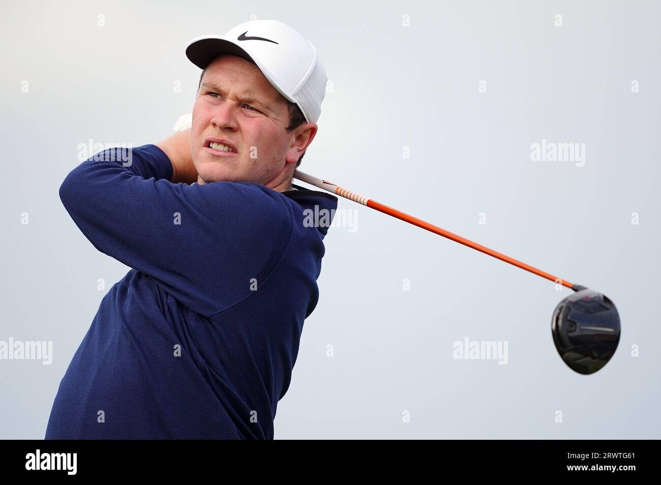 Aktenfoto vom 18.07.2023 von Robert MacIntyre, der im vergangenen September die Italian Open am Austragungsort Marco Simone gewann und seine Position mit dem zweiten Platz bei den Scottish Open festigte, wo er am letzten einen atemberaubenden Birdie machte, bevor er von McIlroy abgelehnt wurde. Viertens im vorletzten Qualifying-Event, nachdem er in den ersten beiden Tagen mit Donald gespielt hatte. Ausgabedatum: Donnerstag, 21. September 2023. Stockfoto