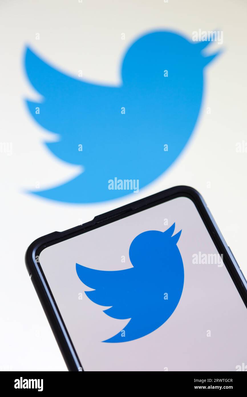 Stuttgart, Deutschland - 20. Juli 2023: Twitter-Logo in sozialen Medien auf Handy und Computerbildschirm in Stuttgart. Stockfoto