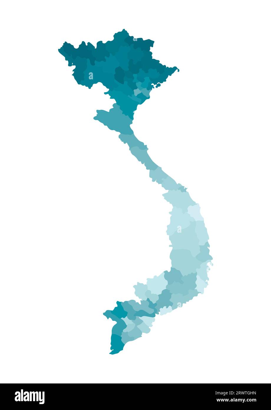 Vektorisolierte Darstellung einer vereinfachten Verwaltungskarte Vietnams. Grenzen der Regionen. Farbenfrohe, khakifarbene Silhouetten. Stock Vektor