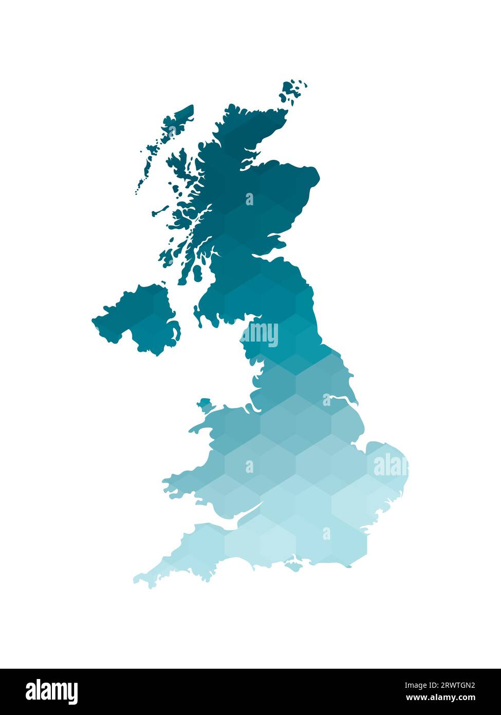 Vektor-isoliertes Illustrationssymbol mit vereinfachter blauer Silhouette der Karte des Vereinigten Königreichs Großbritannien und Nordirland (UK). Polygonale Dichtung Stock Vektor