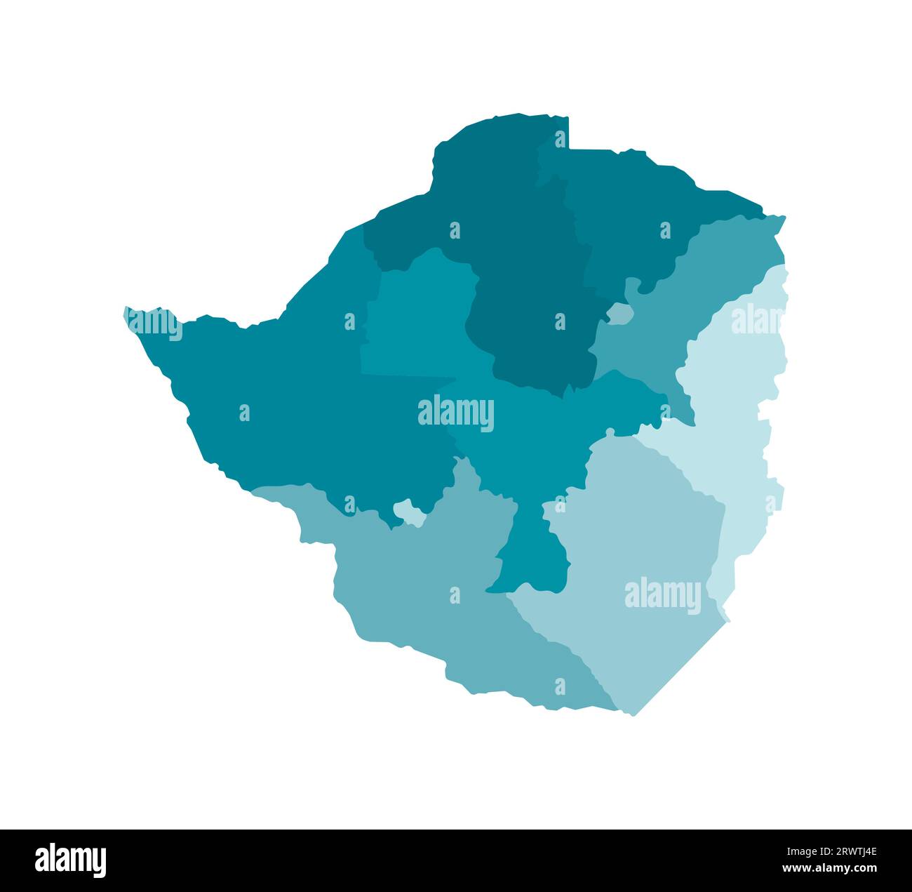Vektor-isolierte Illustration der vereinfachten Verwaltungskarte Simbabwes. Grenzen der Provinzen (Regionen). Farbenfrohe, khakifarbene Silhouetten. Stock Vektor