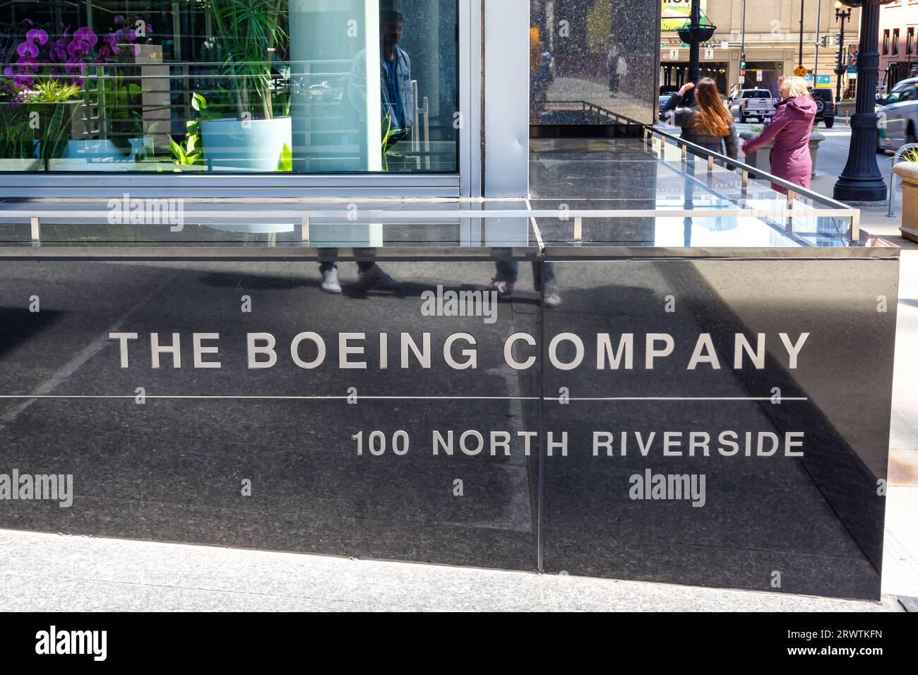 Chicago, Vereinigte Staaten - 3. Mai 2023: Boeing Company Hauptsitz des Flugzeugherstellers in Chicago, Vereinigte Staaten. Stockfoto