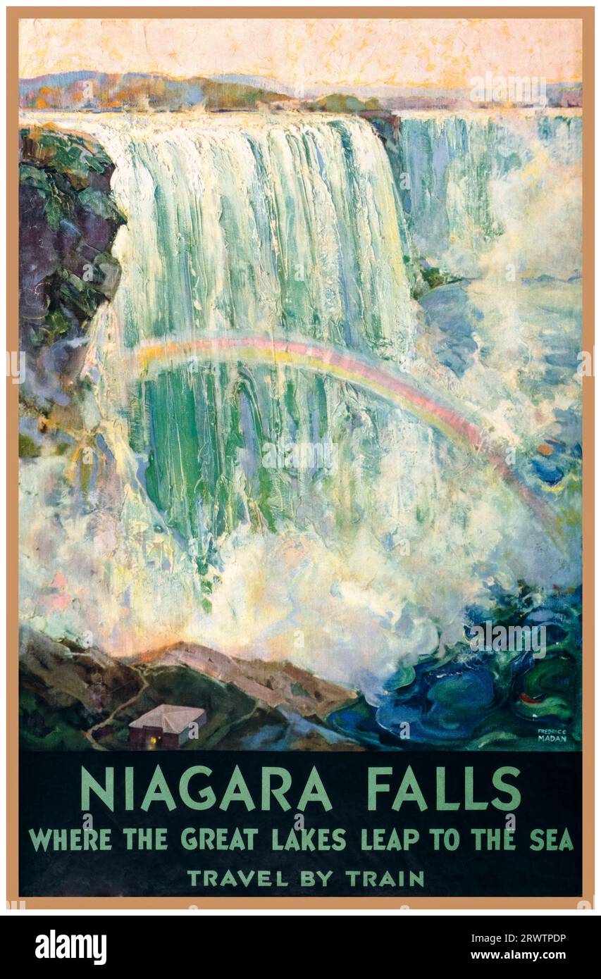 Niagarafälle, Reise mit dem Zug, amerikanisches Vintage-Reiseplakat, um 1925 Künstler: Fredric C Madan Stockfoto